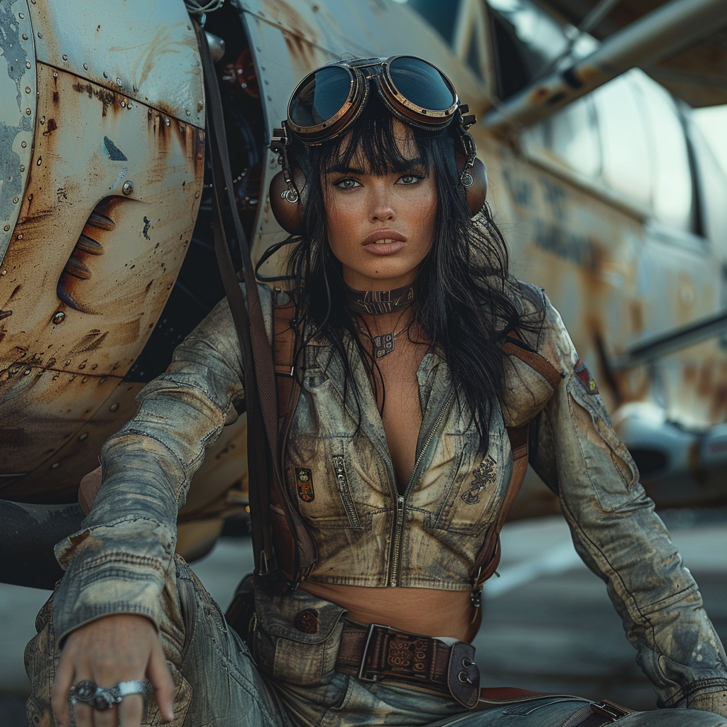 AI generated: Midjourney prompt: a full body portrait of a cute female pilot with b... (Midjourney - Photography)