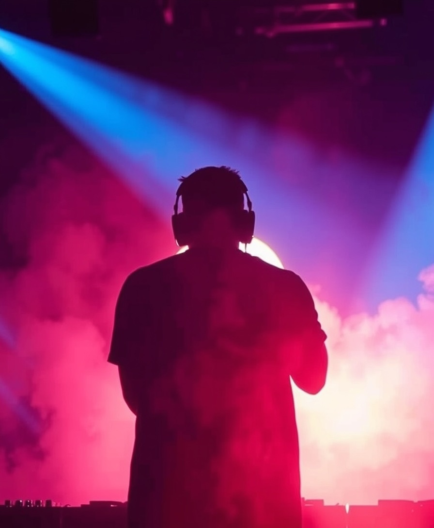 AI generated: FLUX prompt: creative silhouette photo of a DJ on stage facing ... (FLUX - Photography)