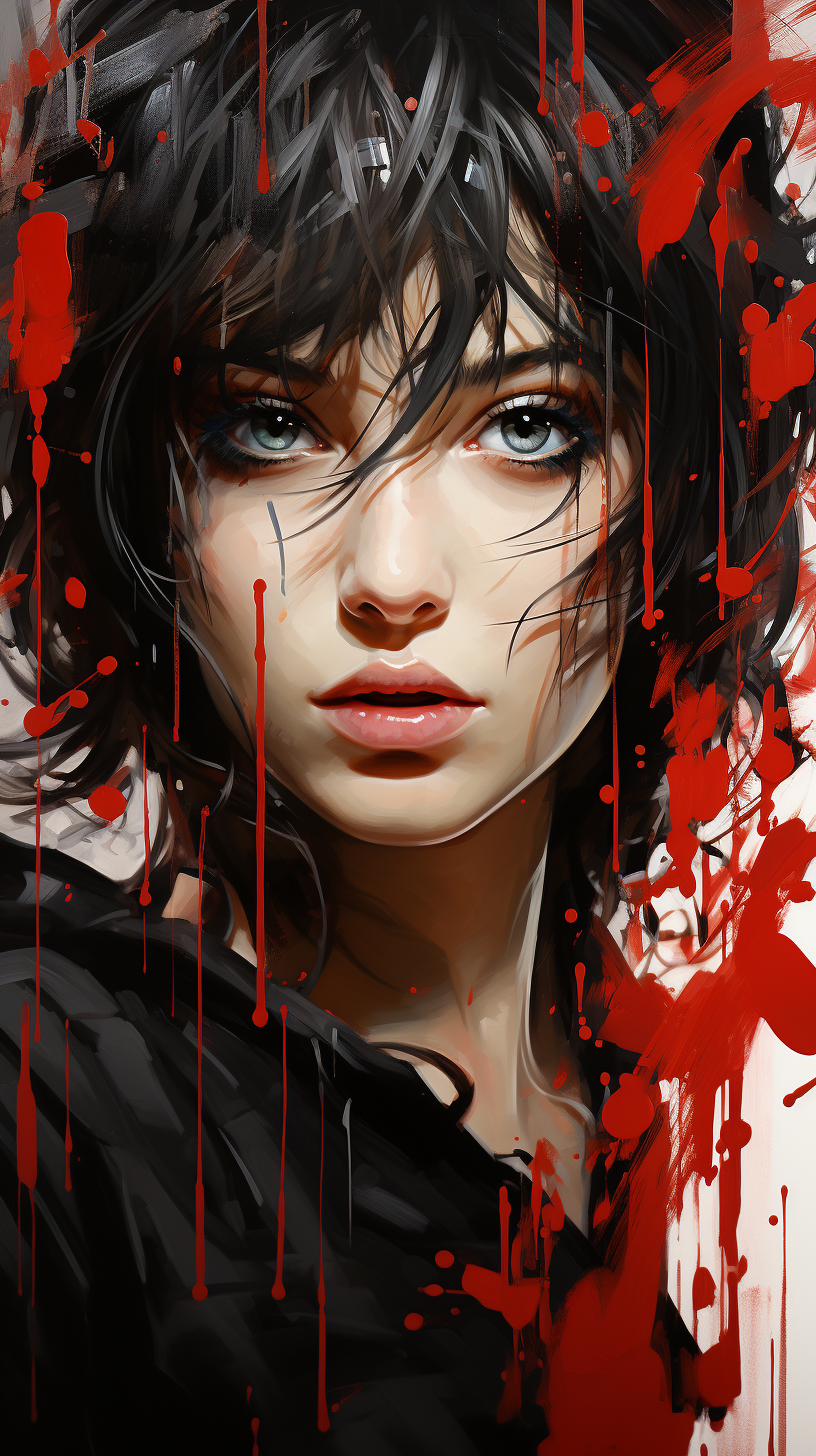 AI generated: Midjourney prompt: a painting of woman with red and black stripes, in... (Midjourney - Portraits)