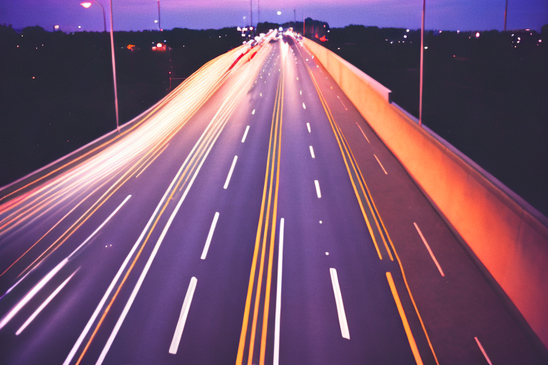 AI generated: Openjourney prompt: 35mm film photograph from an overpass, blurry moti... (Openjourney - Landscapes)