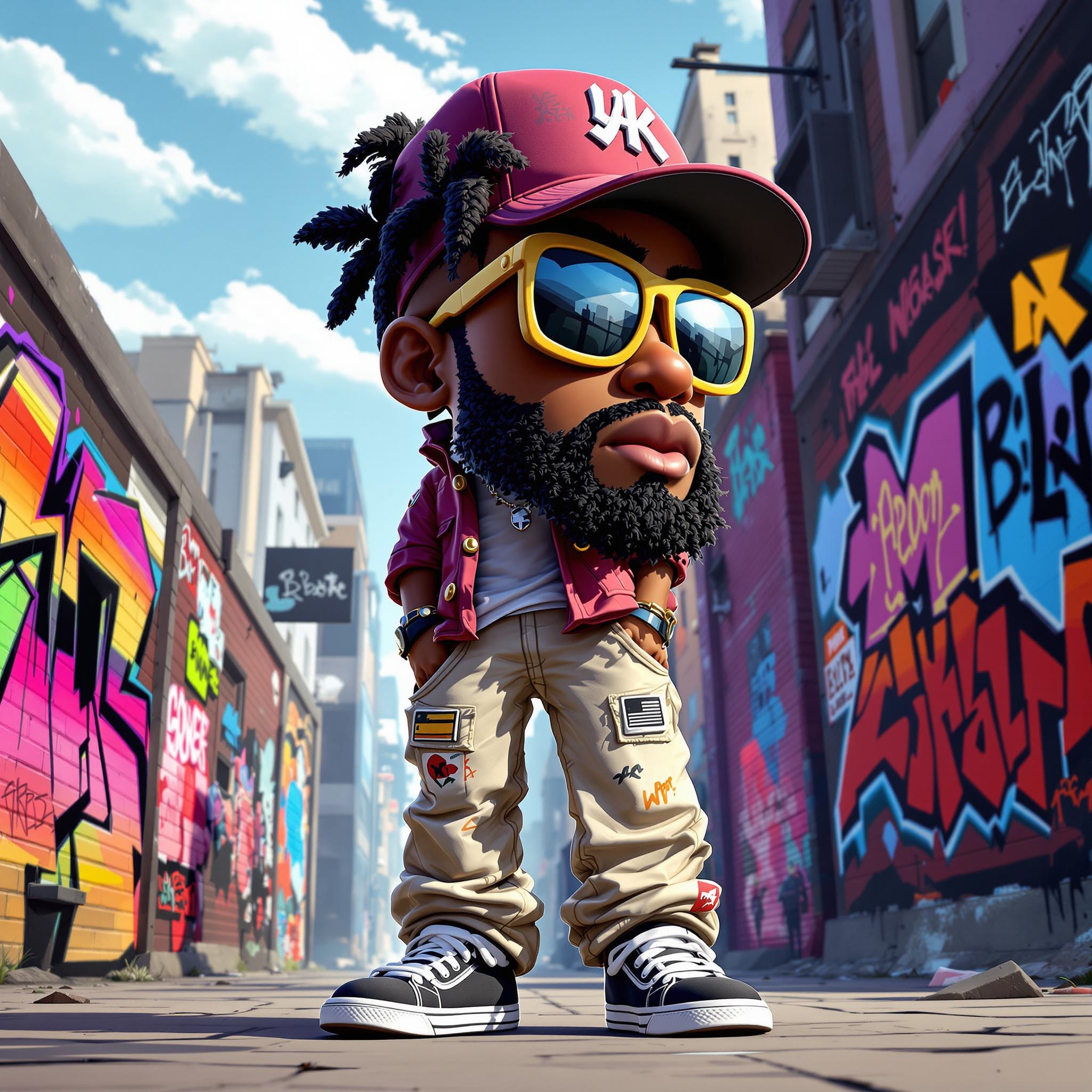 صورة مولدة بالذكاء الاصطناعي: FLUX prompt: 3d vector illustration of an african american hip ... (نموذج FLUX - أزياء وموضة)
