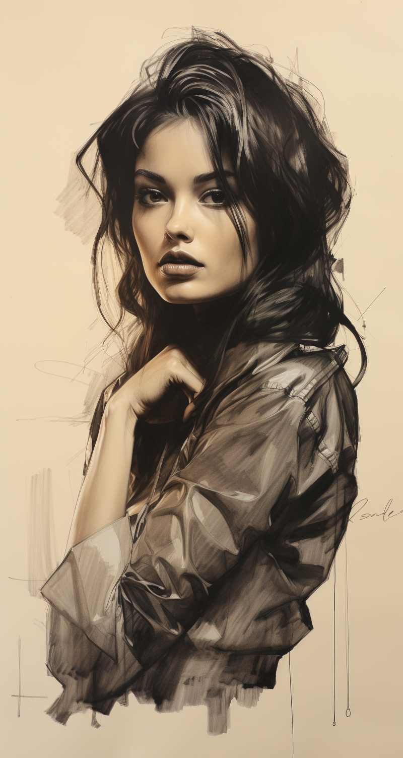 AI generated: Midjourney prompt: Rough charcoal sketch on old paper, beautiful fema... (Midjourney - Portraits)