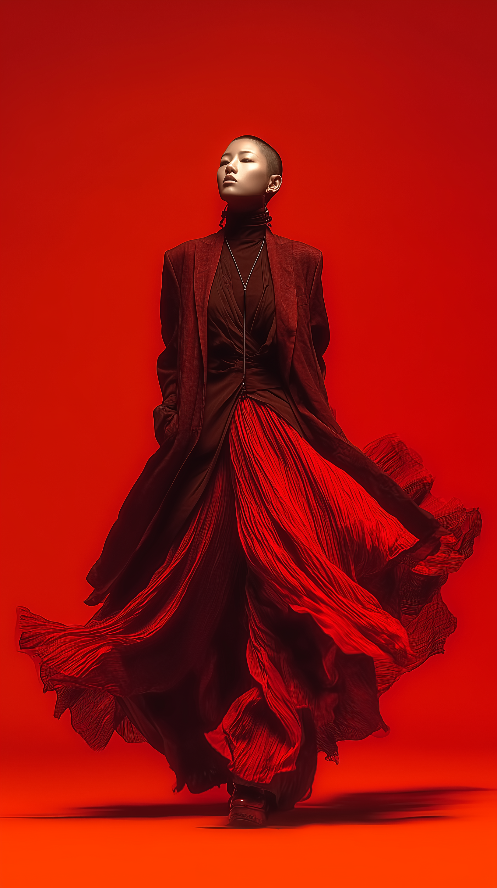 AI generated: Midjourney prompt: photo, color-shifting, standing in void stage, dra... (Midjourney - Fashion)