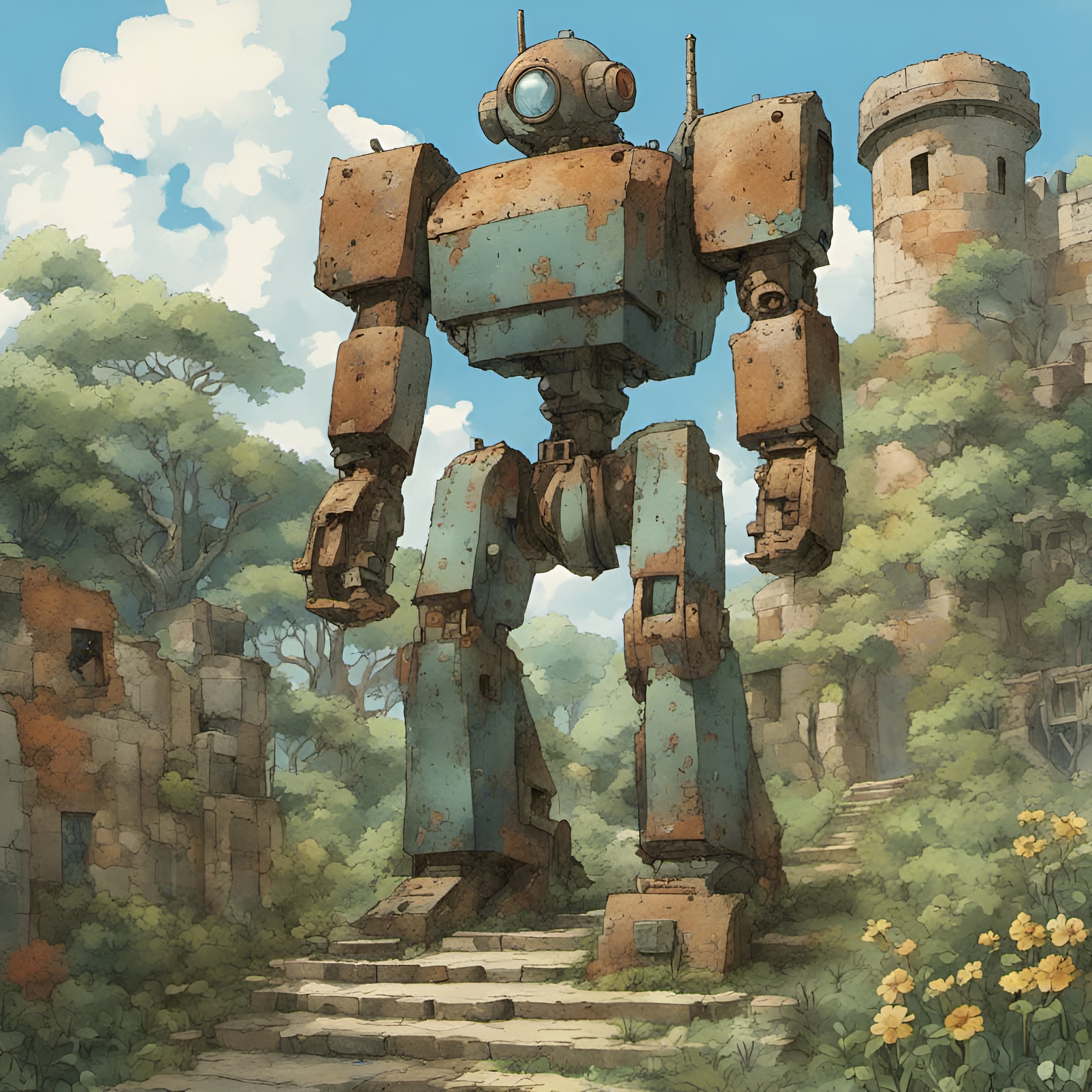 AI generated: Ancient Ruins of a giant rusting robot (Stable Diffusion - Anime)