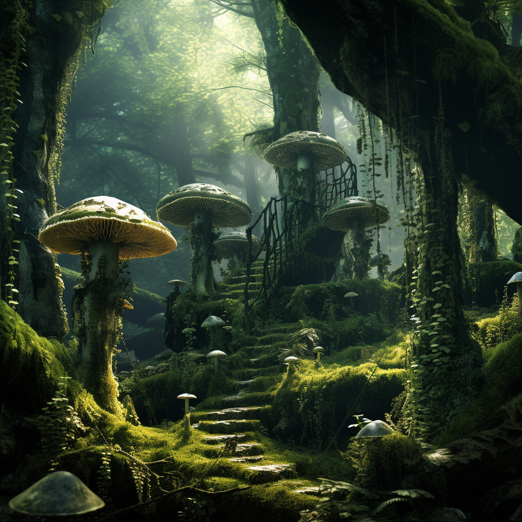 صورة مولدة بالذكاء الاصطناعي: Midjourney prompt: azure moss in the forest, in the style of matthias... (نموذج Midjourney - فن مفاهيمي)