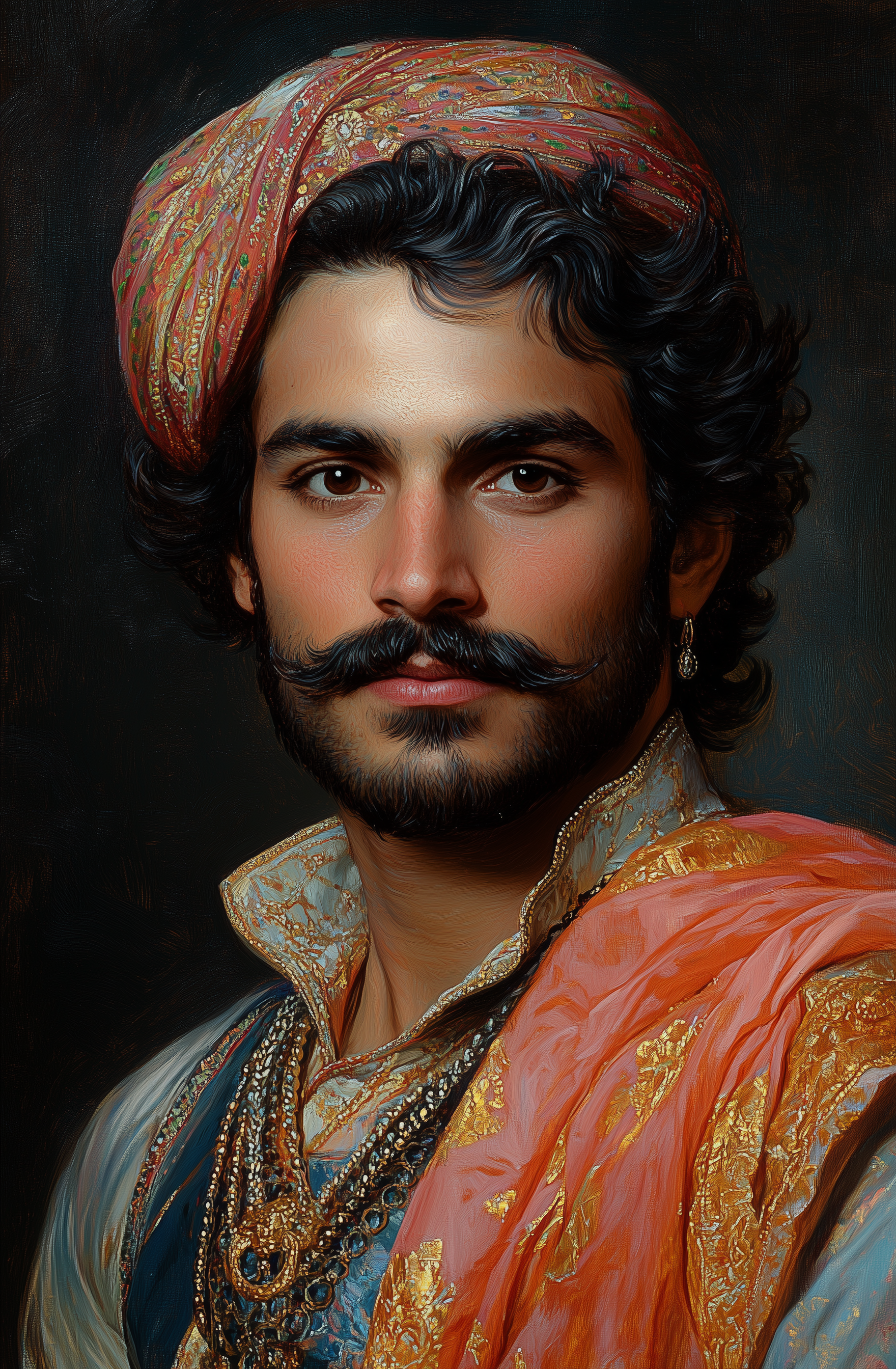 Midjourney prompt: Portrait of an handsome aristocratic Mughal man wi... - Midjourney