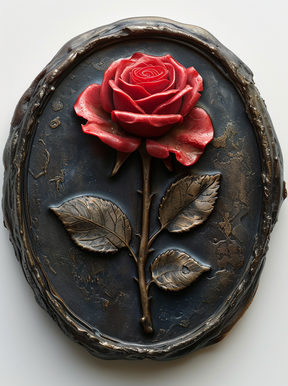 AI generated: Midjourney prompt: wax seal with a rose, isolated on white, in the st... (Midjourney - Concept Art)