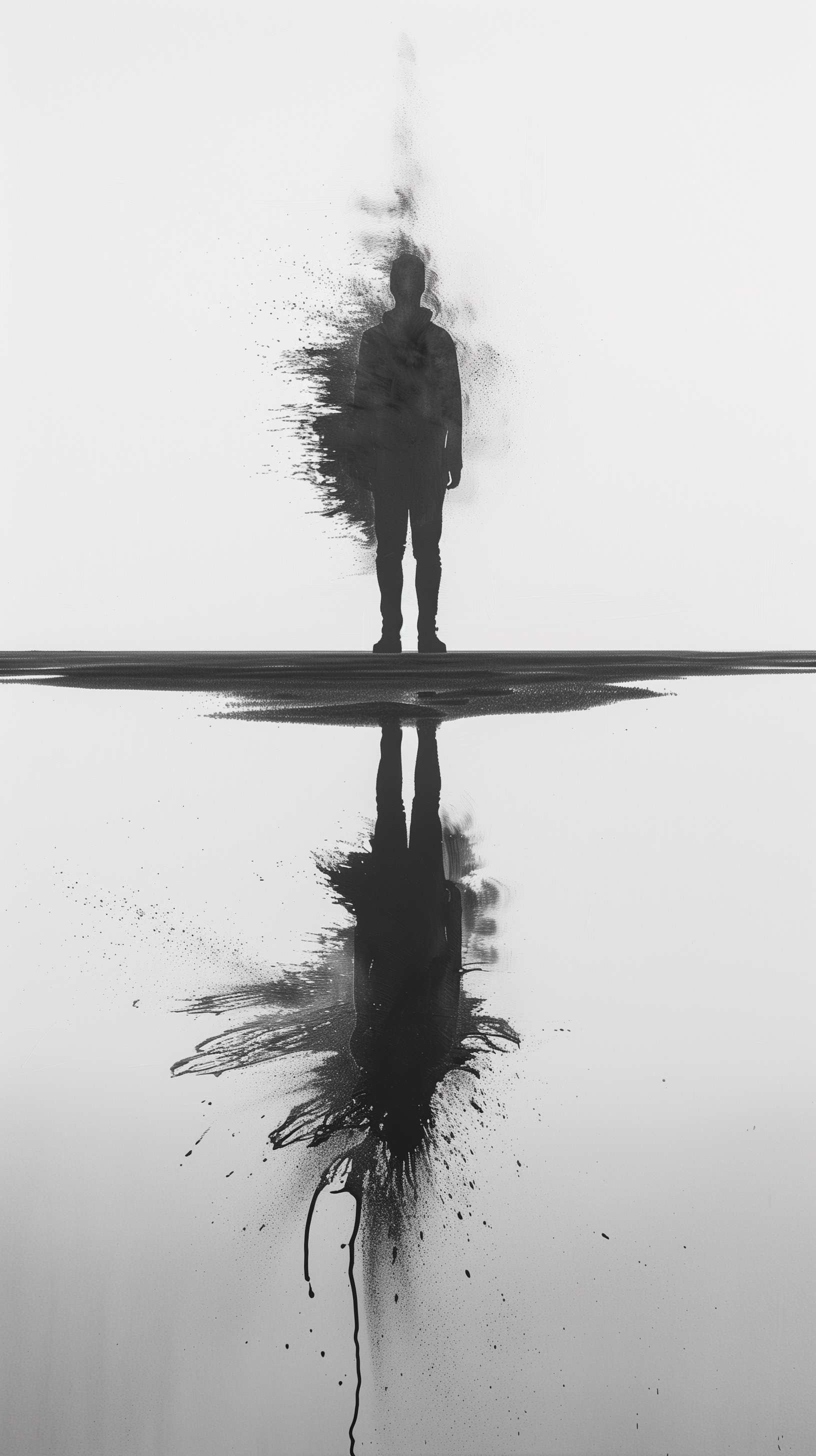 AI generated: Midjourney prompt: lone figure standing at the edge of a still water ... (Midjourney - Concept Art)