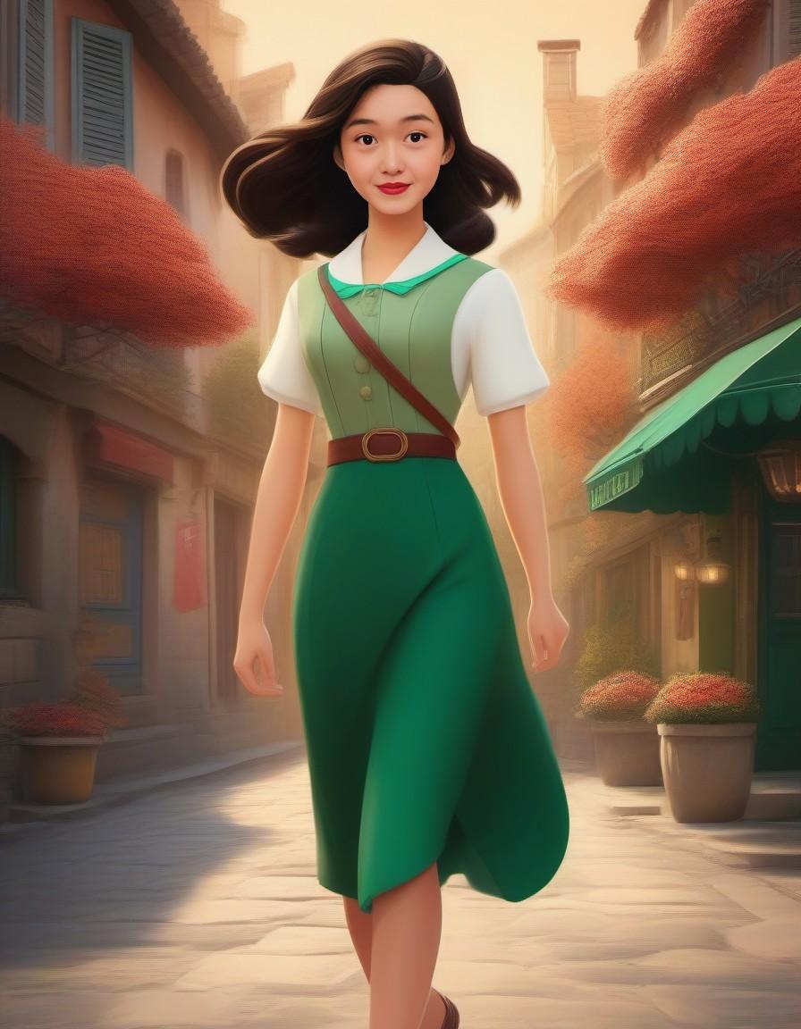 Midjourney prompt: an illustration of a girl walking down a street, i... - Midjourney