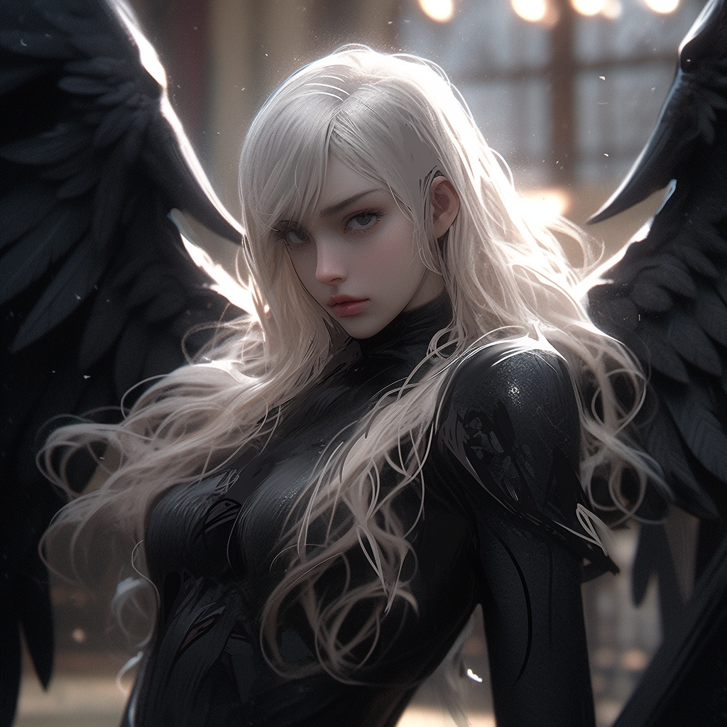 صورة مولدة بالذكاء الاصطناعي: white haired angel girl (نموذج Midjourney - Character Design)