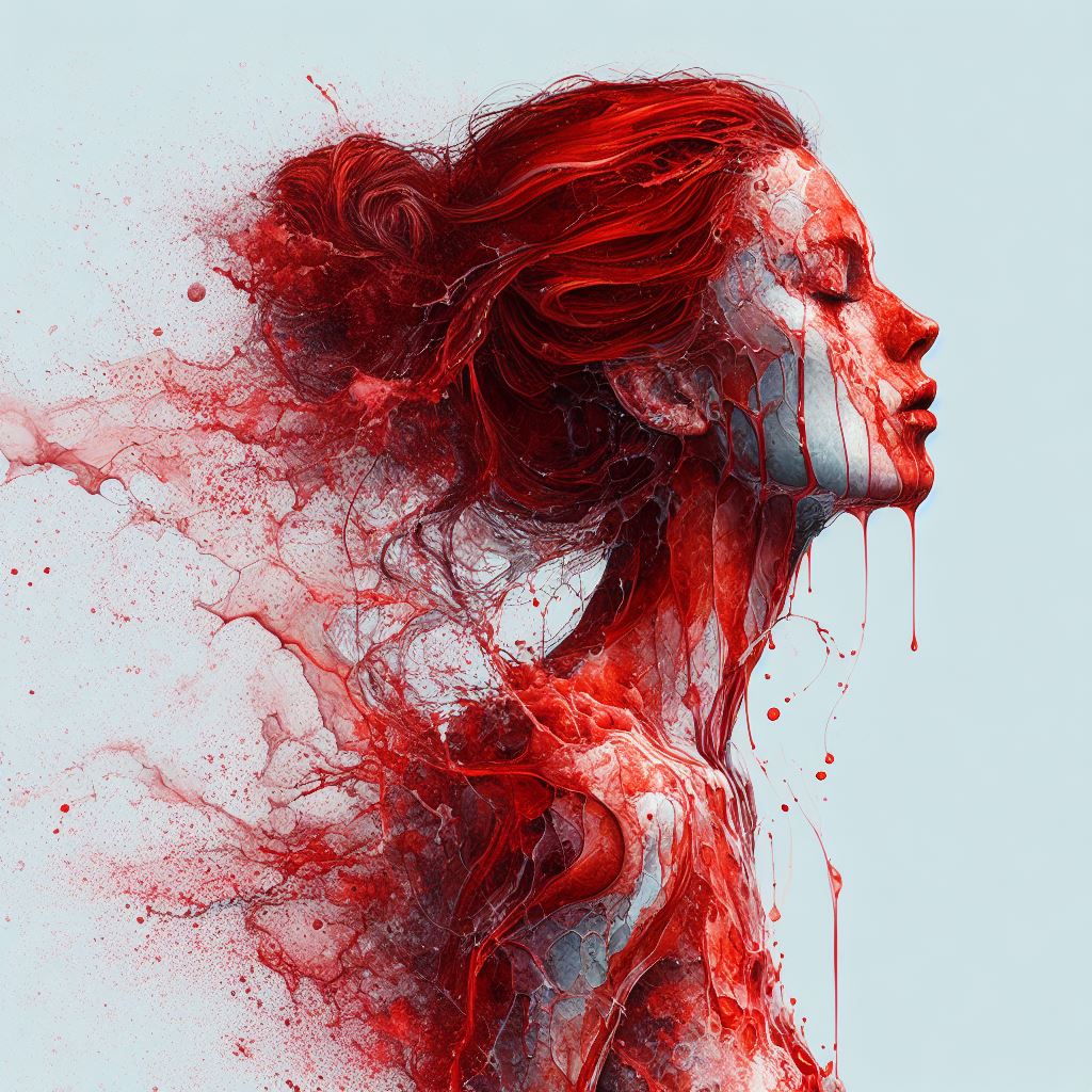 AI generated: DALL·E prompt: A half body portrait of a woman made of blood, hal... (DALL·E - Concept Art)