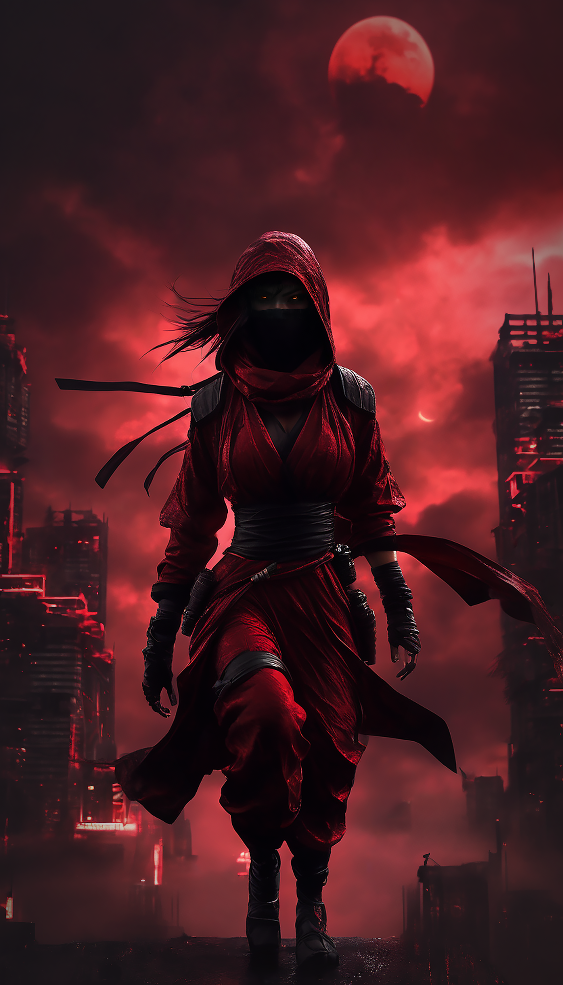 Stable Diffusion prompt: a female assassin ninja in red and black ninja out... - Stable Diffusion