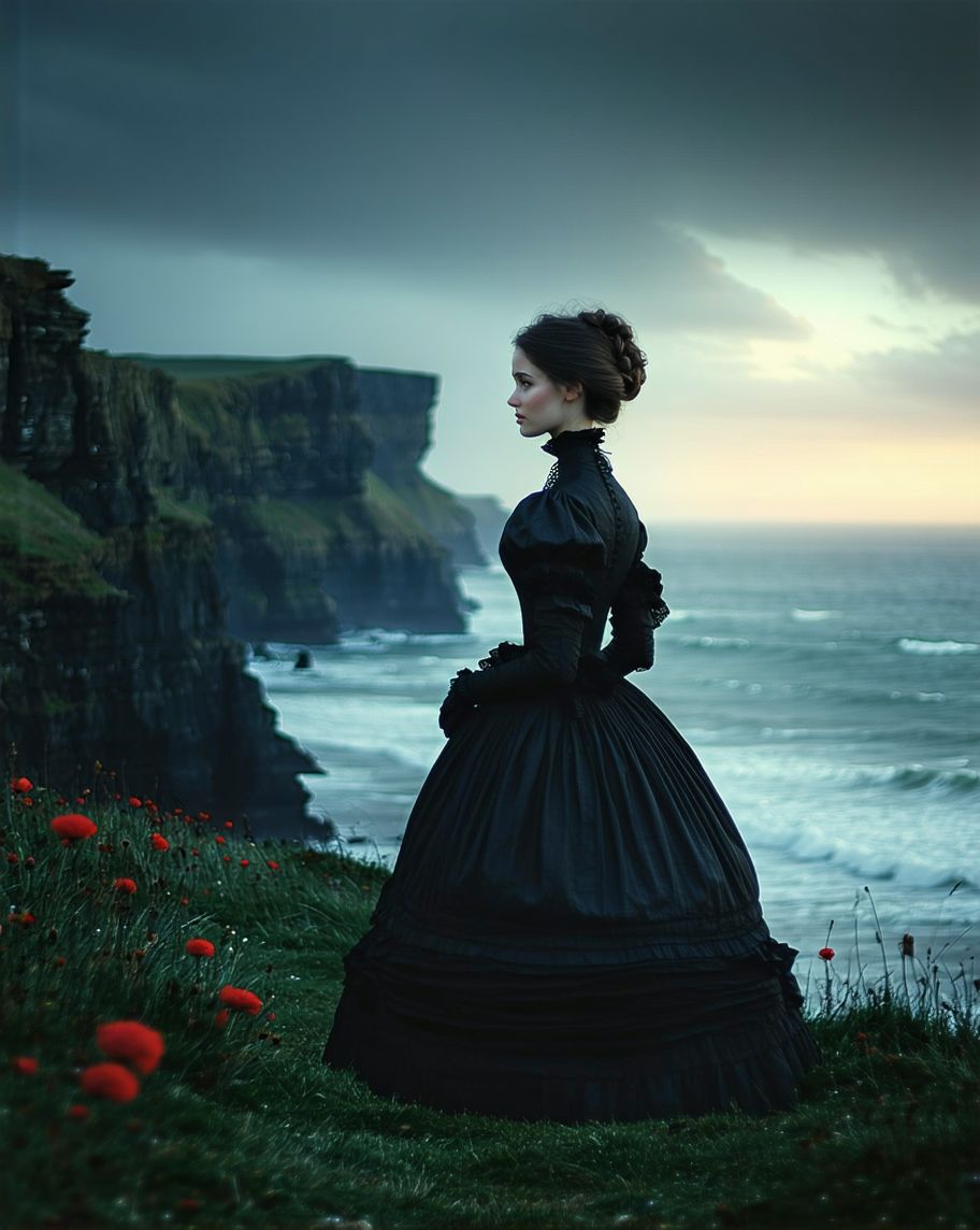 Stable Diffusion prompt: Woman in black Victorian dress,