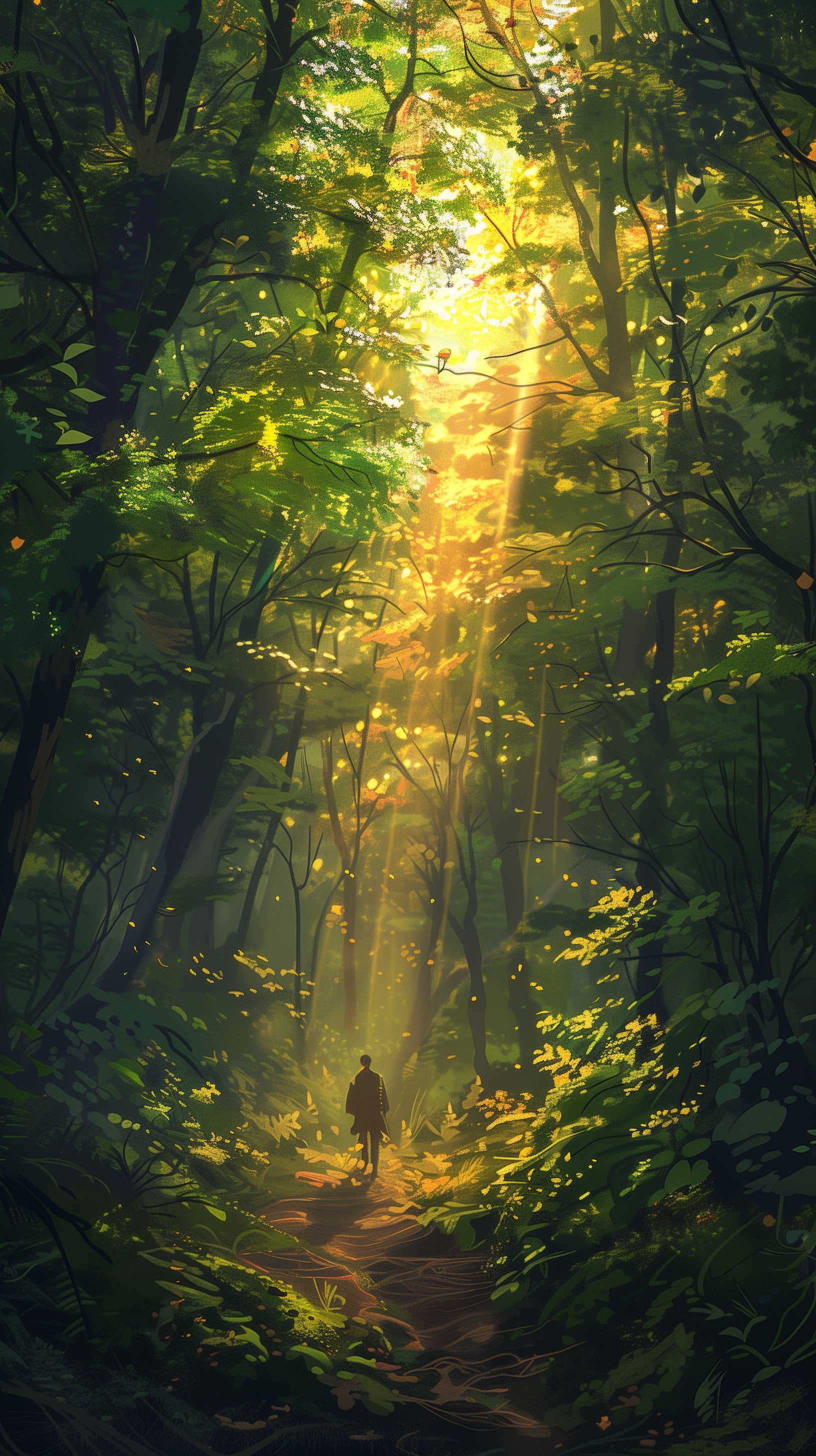 AI generated: Midjourney prompt: tranquil forest scene depicting a lone explorer, w... (Midjourney - Concept Art)