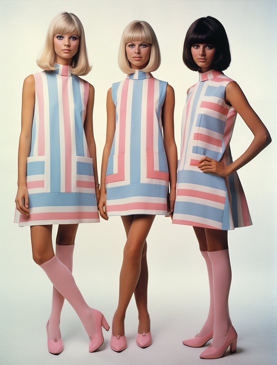 AI generated: Midjourney prompt: A vintage fashion magazine page featuring three wo... (Midjourney - Fashion)