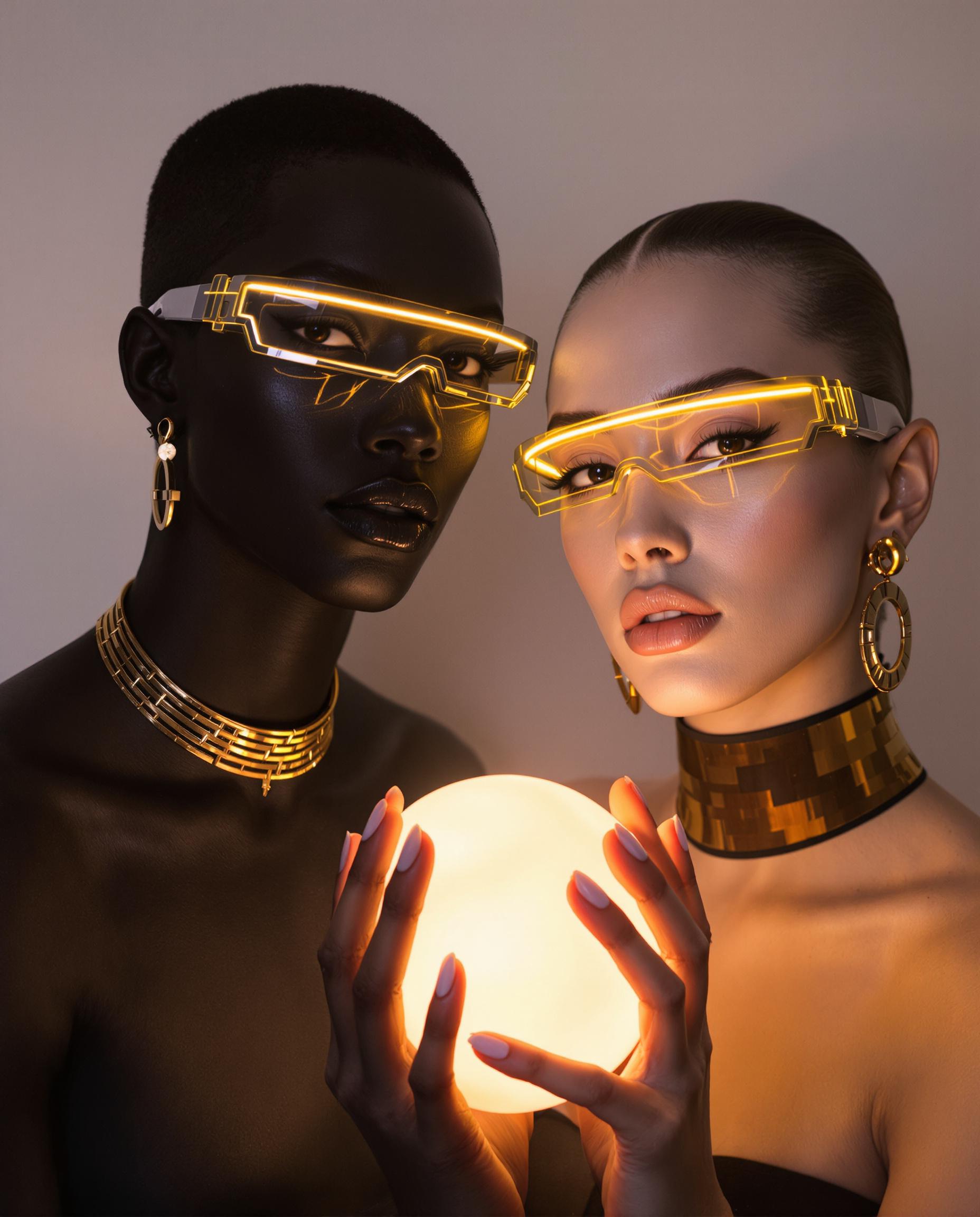 AI generated: FLUX prompt: Two women with contrasting skin tones black skin w... (FLUX - Fashion)