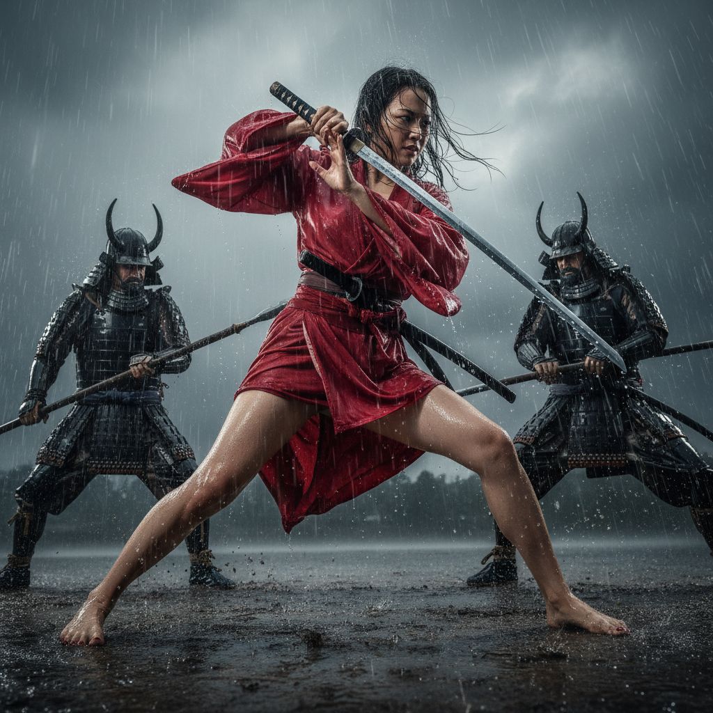 Nano Banana prompt: A beautiful Japanese female warrior, wearing a s... - Nano Banana
