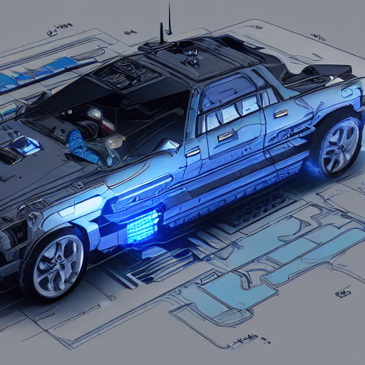AI generated: Stable Diffusion prompt: a blueprint of a cyberpunk car (Stable Diffusion - Concept Art)