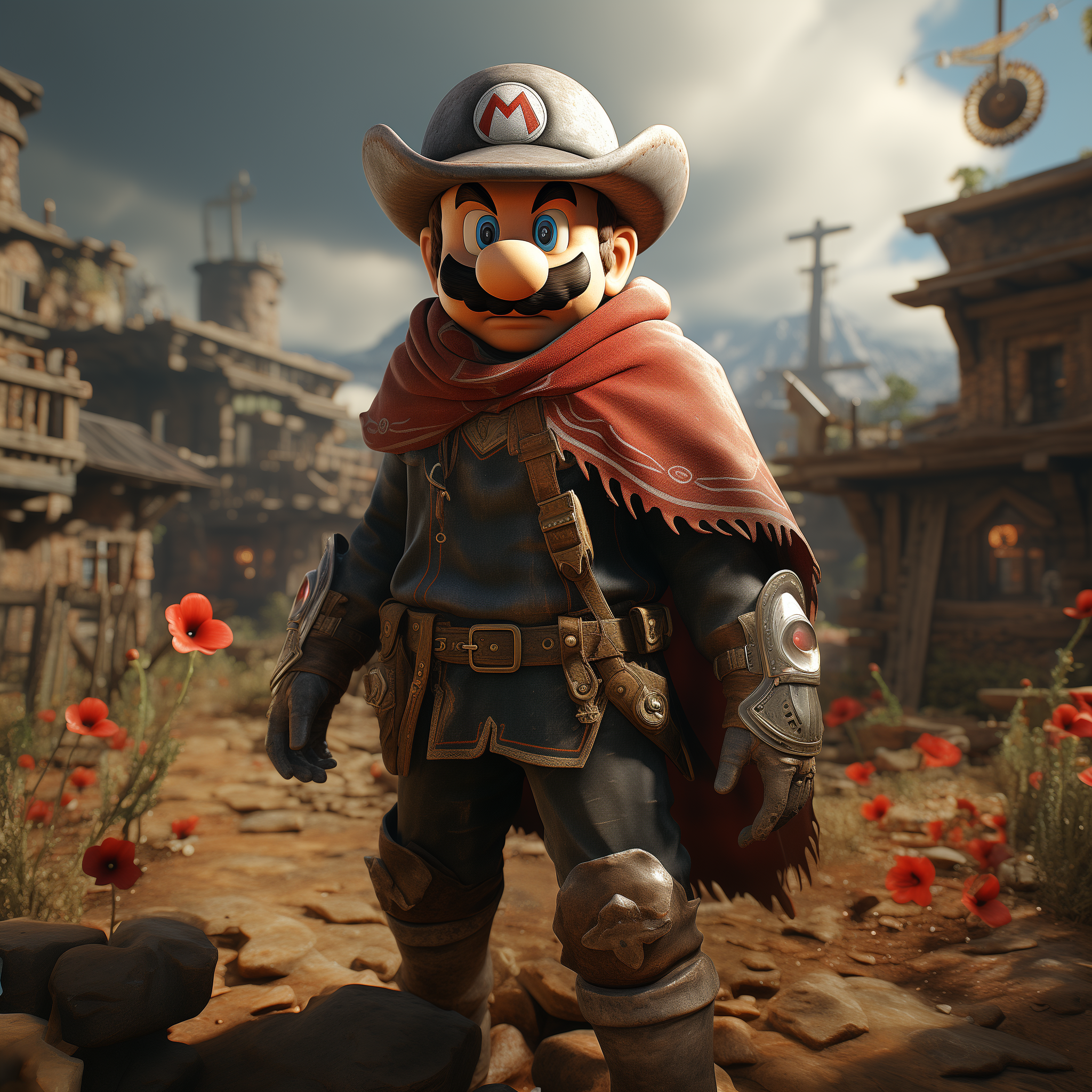 AI generated: Midjourney prompt: Super Mario dressed as a cowboy from Red Dead Rede... (Midjourney - Concept Art)