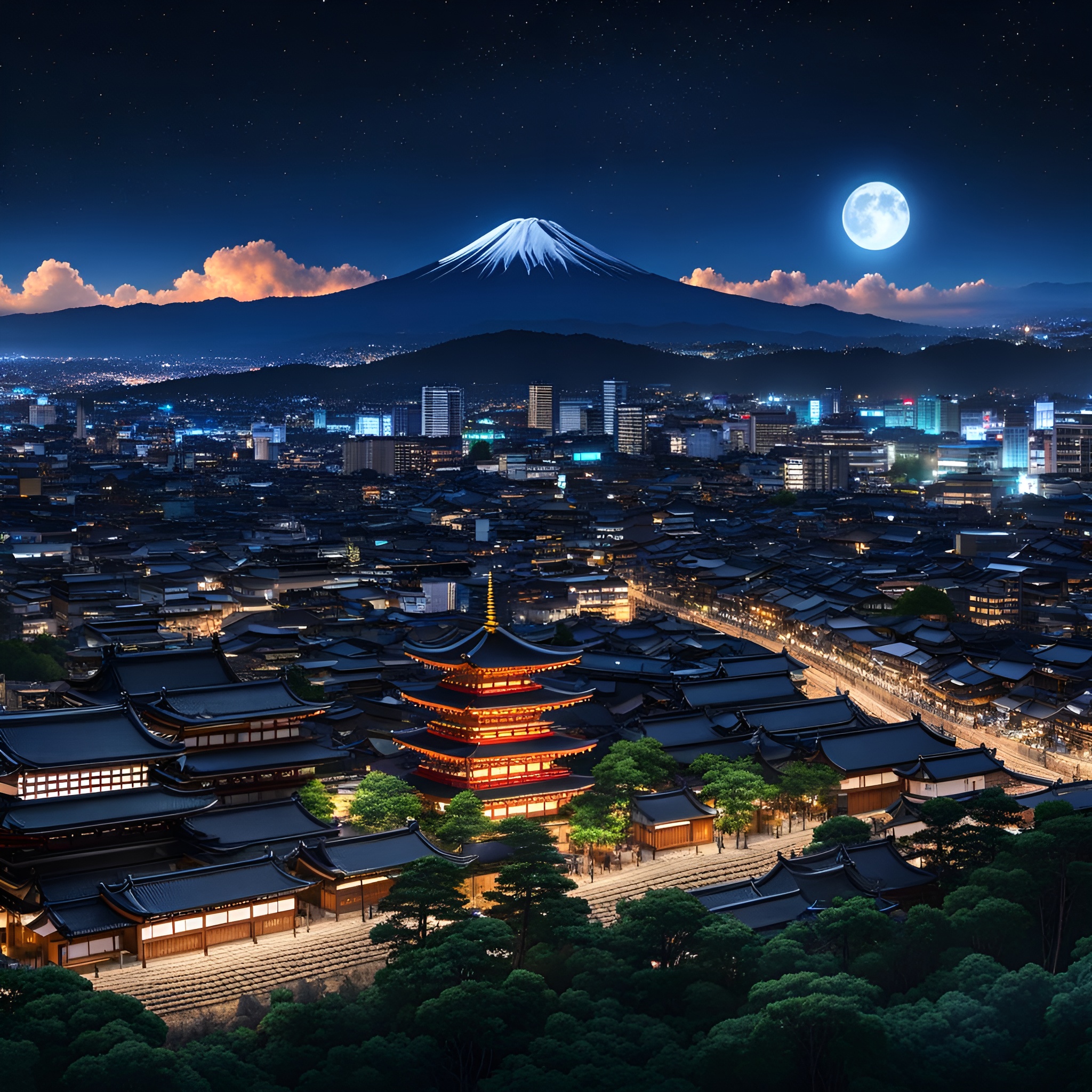 صورة مولدة بالذكاء الاصطناعي: A City in Japan (نموذج Stable Diffusion - مناظر طبيعية)