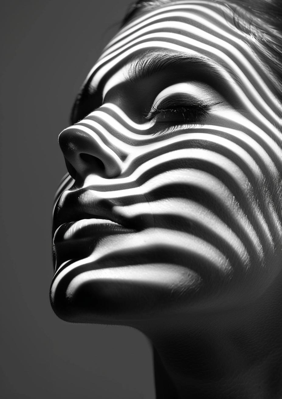 Midjourney prompt: lack and white photography of the face with lines.... - Midjourney