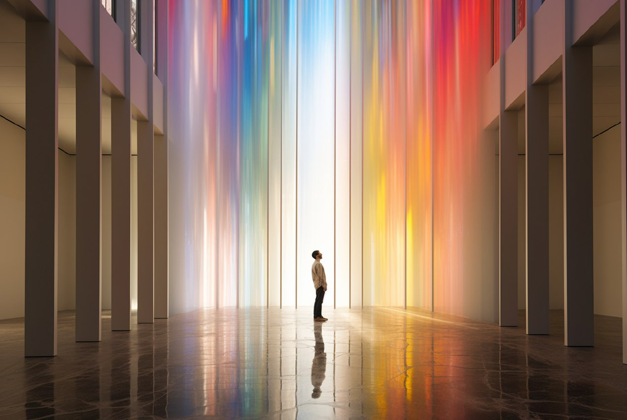 Midjourney prompt: a person standing in a light filled room, by Okuda... - Midjourney