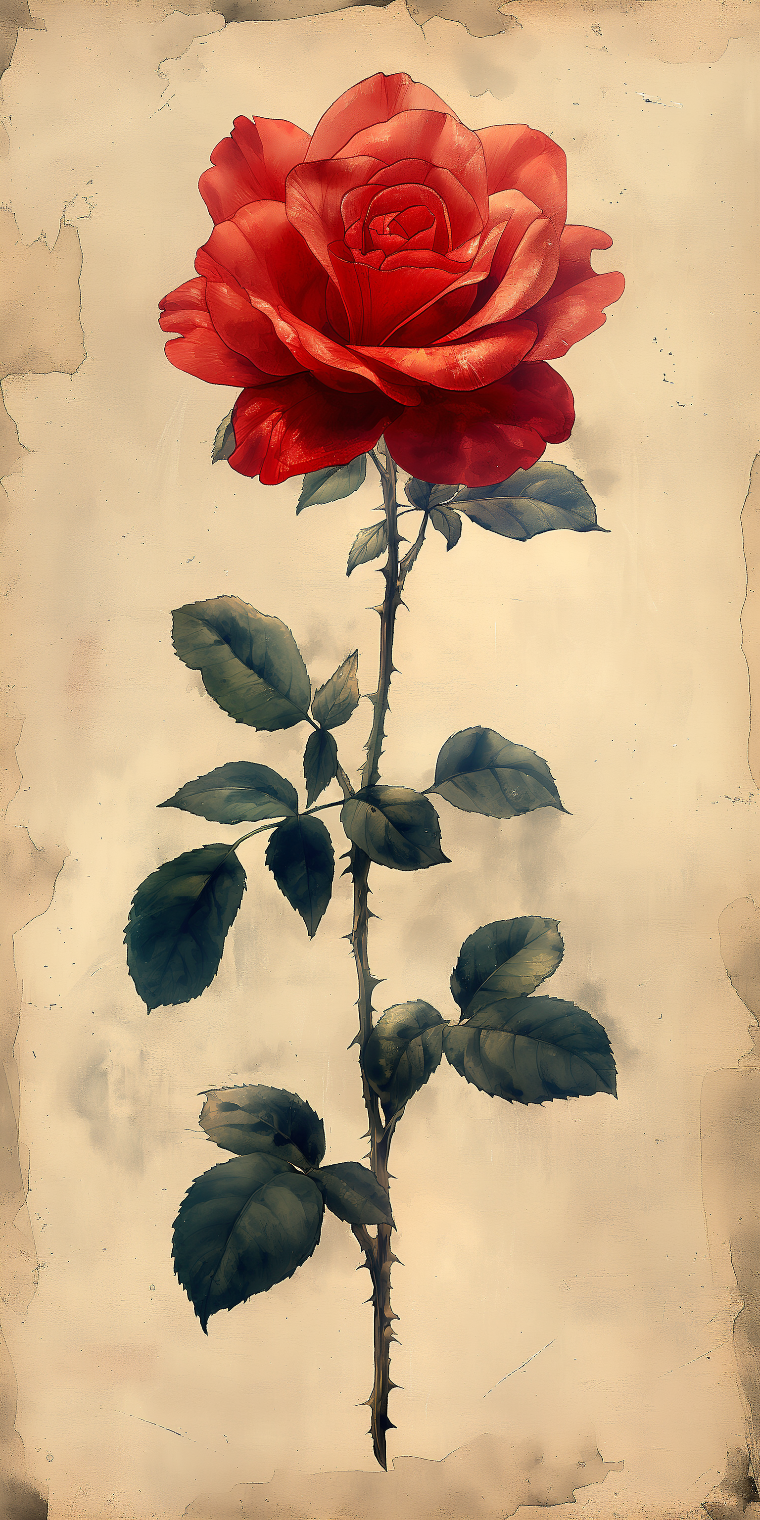 AI generated: Midjourney prompt: red rose on an off-white background, in the style ... (Midjourney - Concept Art)