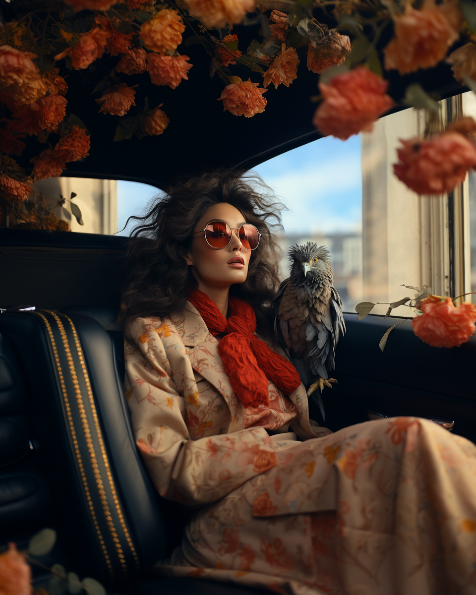 Midjourney prompt: hybrid of woman and bird, vogue aesthetic, crazy w... - Midjourney