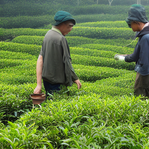 Stable Diffusion prompt: Several tea farmers are picking ...