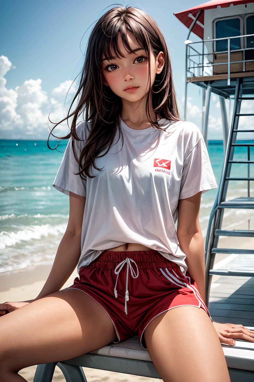 AI generated: Stable Diffusion prompt: 1girl, a girl as a lifeguard, sitting in the sun o... (Stable Diffusion - Photography)