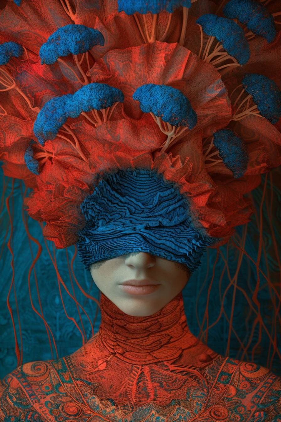 صورة مولدة بالذكاء الاصطناعي: Midjourney prompt: an abstract women with heads of red and blue, in t... (نموذج Midjourney - فن مفاهيمي)