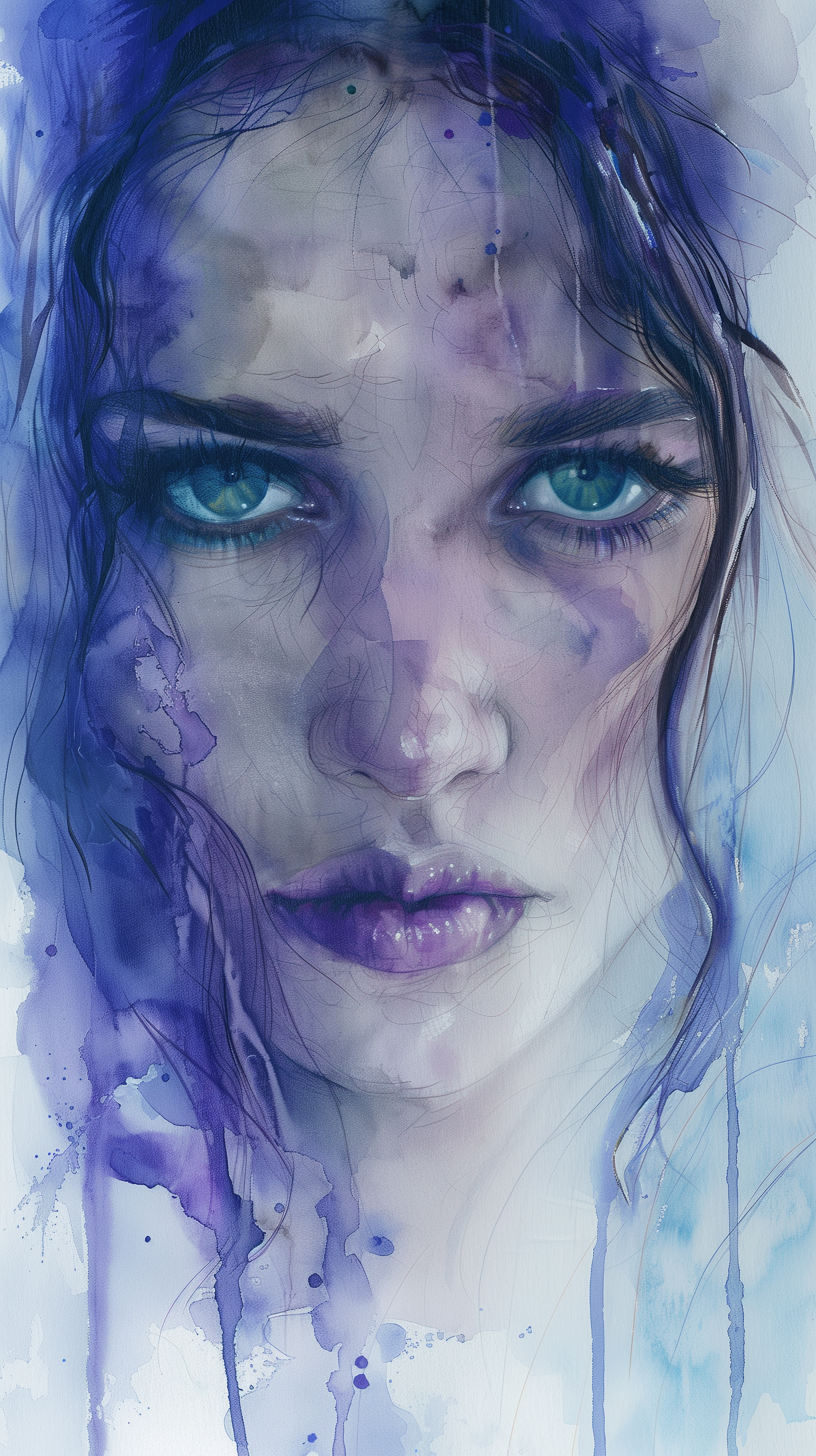 صورة مولدة بالذكاء الاصطناعي: Midjourney prompt: watercolor painting, woman face, eyes of emerald, ... (نموذج Midjourney - صور شخصية)