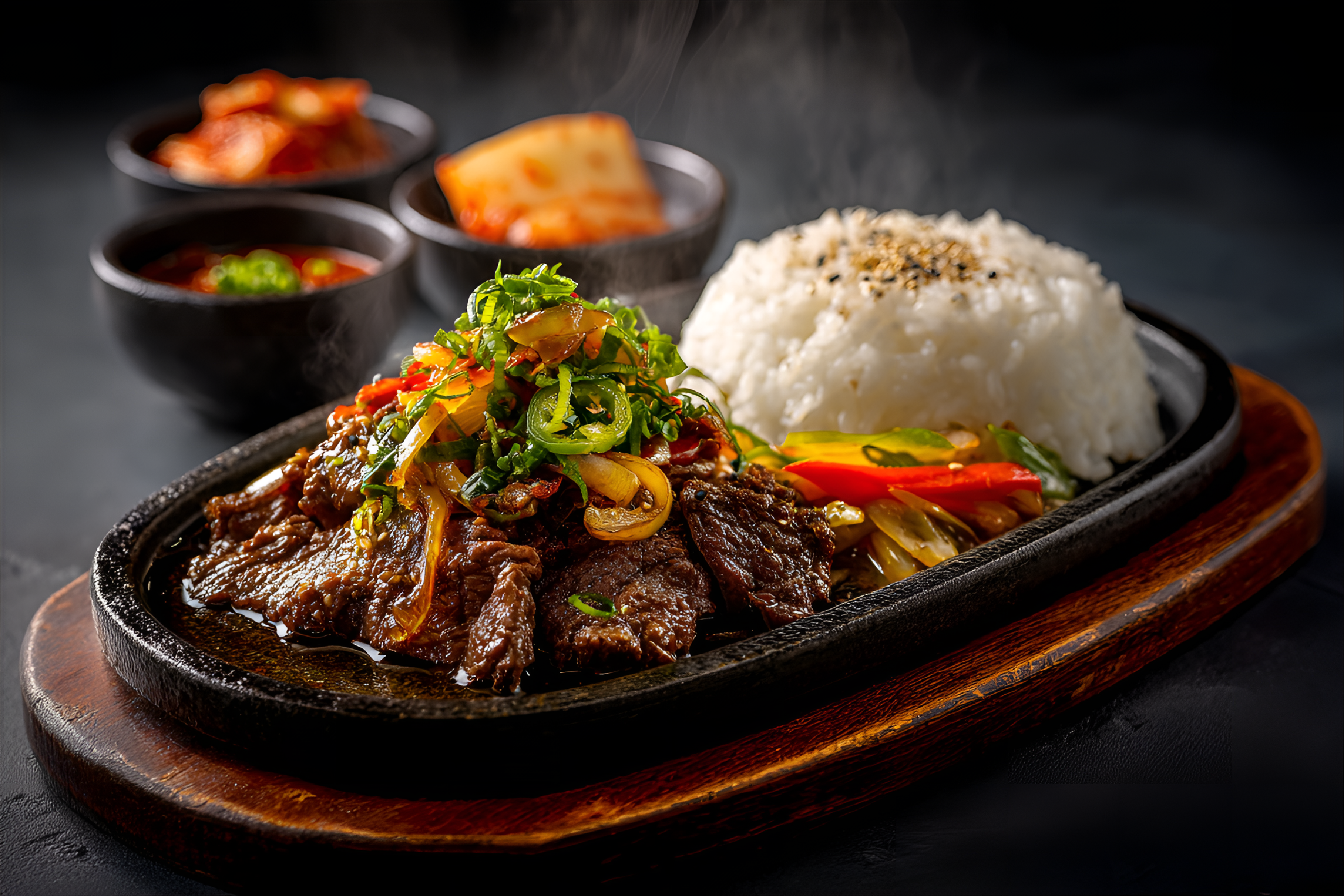 صورة مولدة بالذكاء الاصطناعي: Midjourney prompt: delectable plate of beef bulgogi on a sizzling hot... (نموذج Midjourney - فن مفاهيمي)