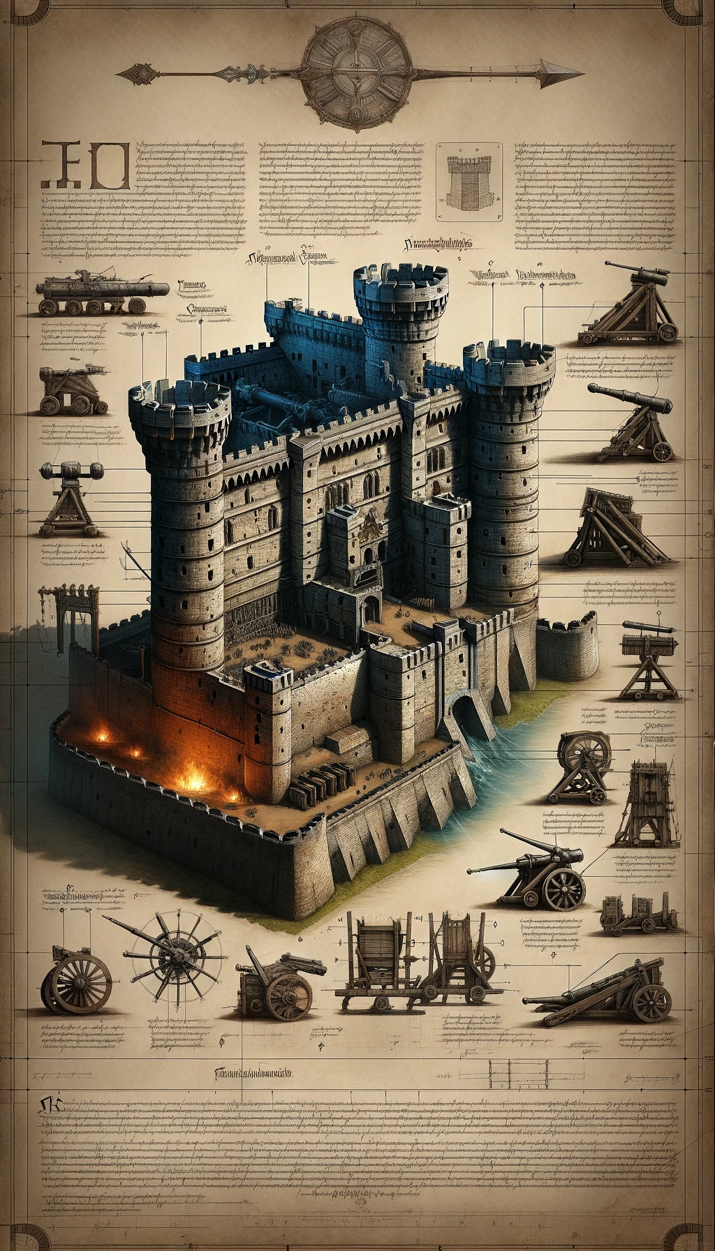 AI generated: DALL·E prompt: A detailed digital manuscript of a medieval castle... (DALL·E - Architecture)