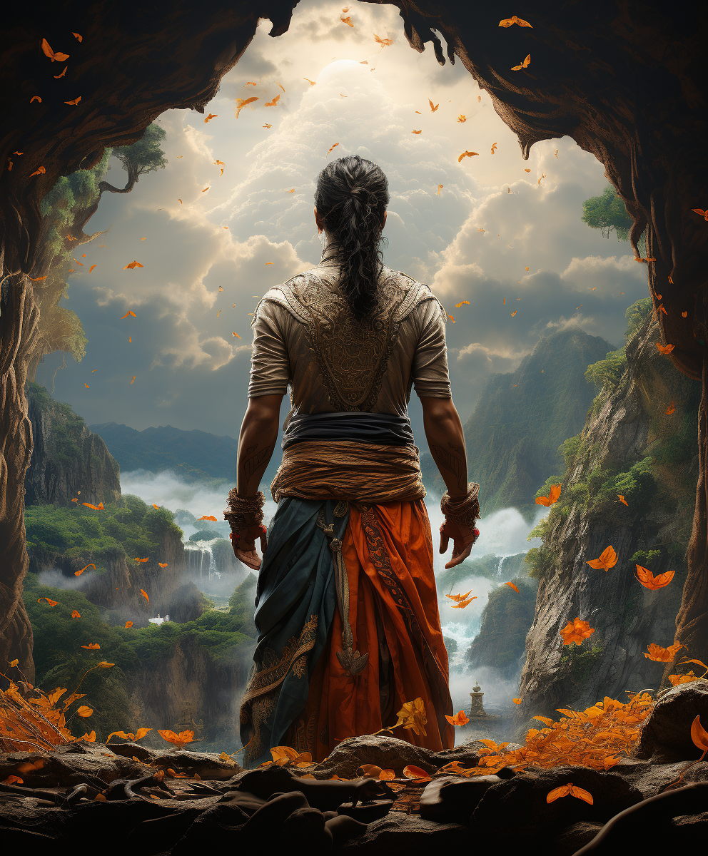 Midjourney prompt: Beautiful Thailand poster, man standing on the bac... - Midjourney