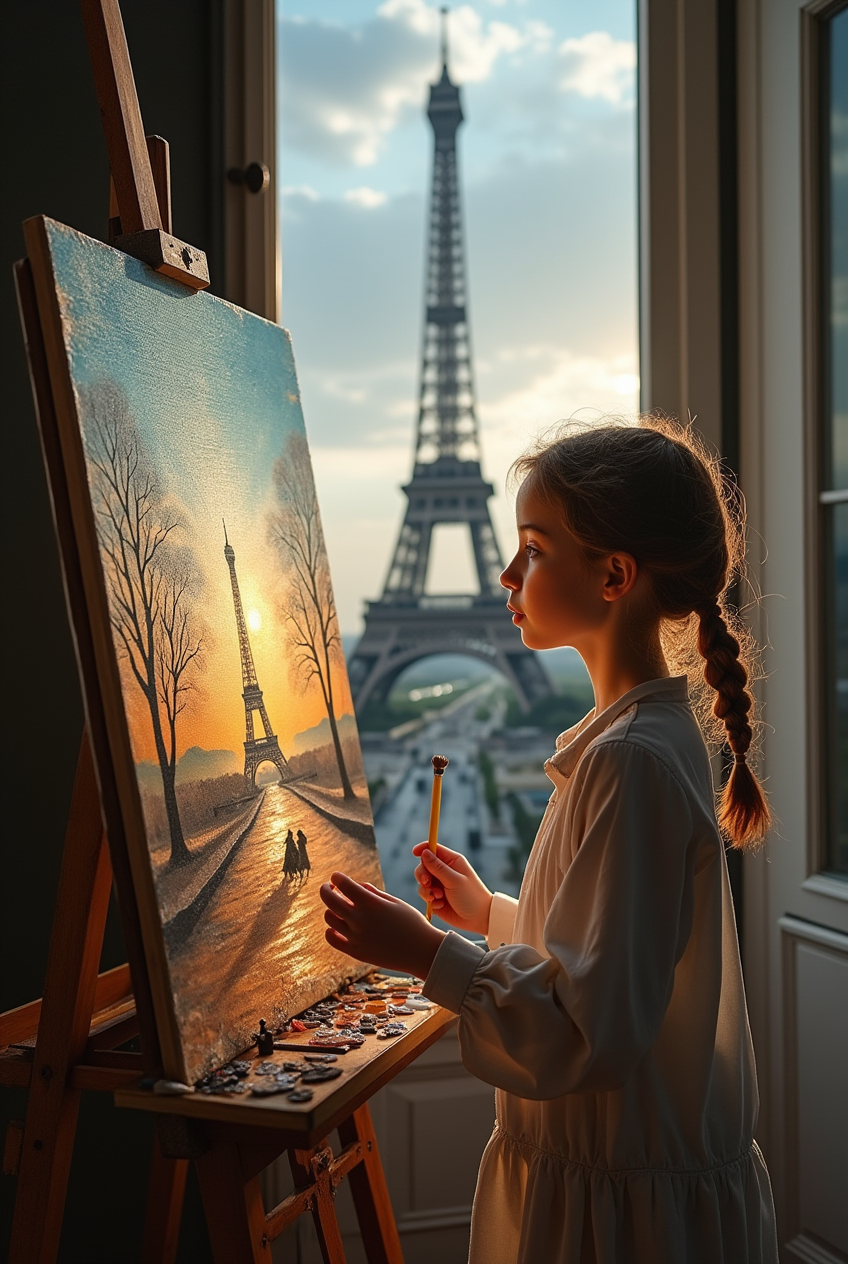 FLUX prompt: a young girl paints a beautiful picture in her stu... - FLUX