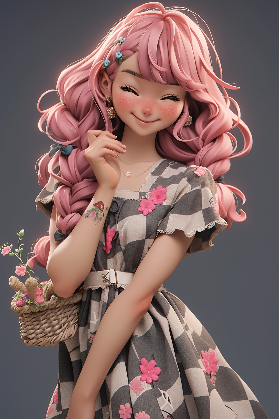 AI generated: Openjourney prompt: A cute kind-hearted and nurturing young girl, with... (Openjourney - Character Design)