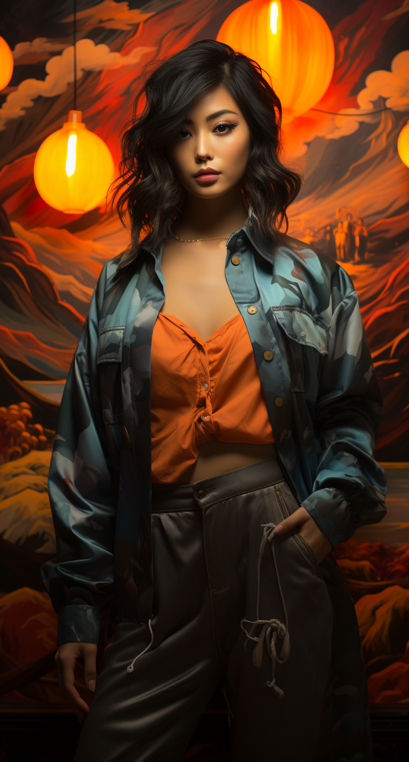 Midjourney prompt: a beautiful asian model in jeans at night, in the ... - Midjourney
