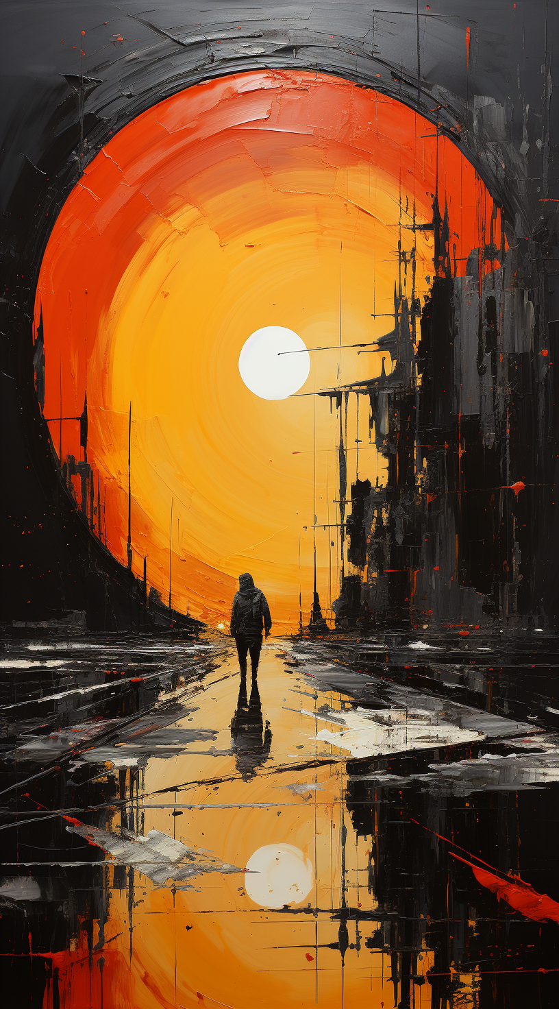 AI generated: Midjourney prompt: the painting is colored in orange, black and yello... (Midjourney - Concept Art)