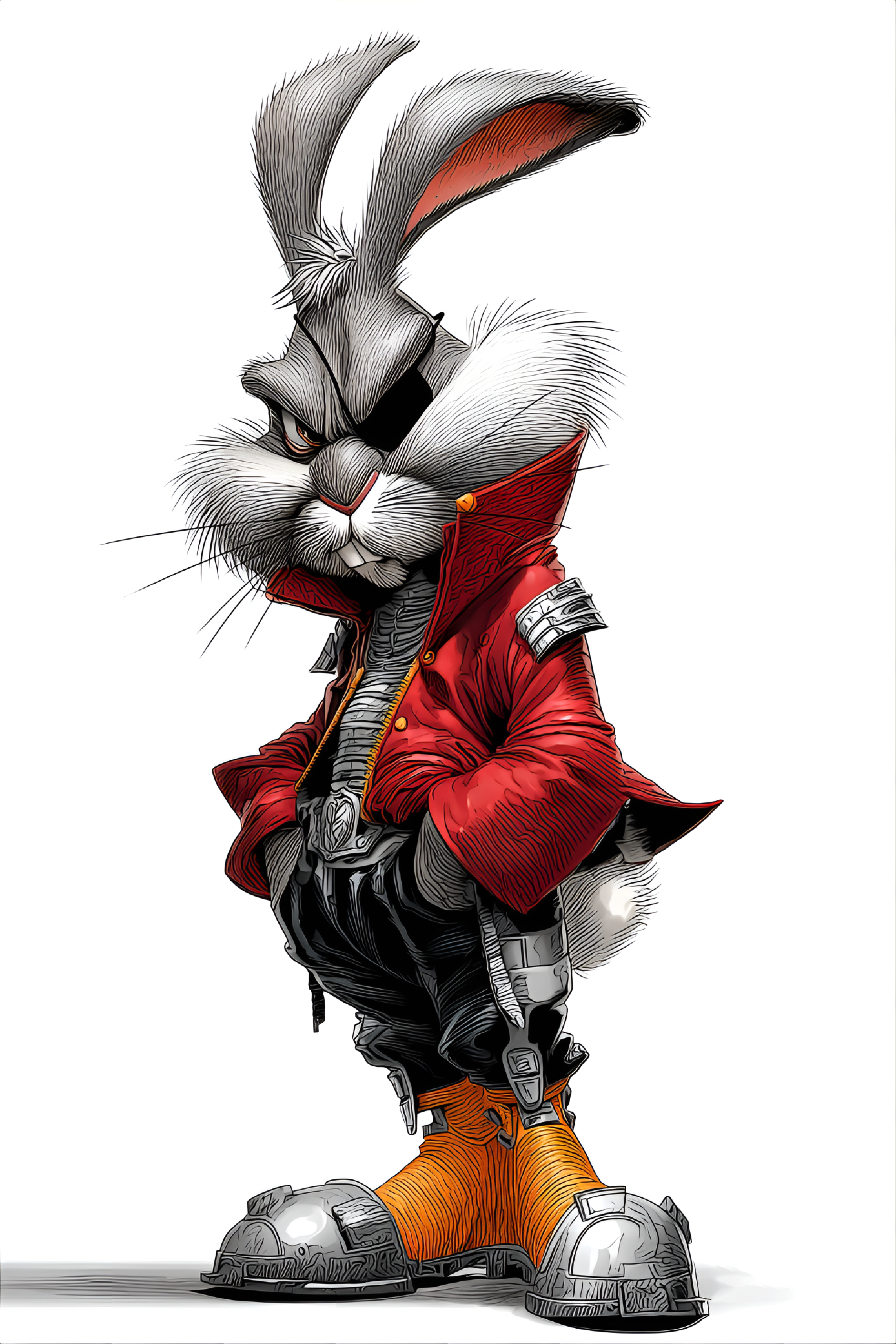 Scar Red Rabbit Midjourney prompt: funny caricature, fantasy rabbit caric...