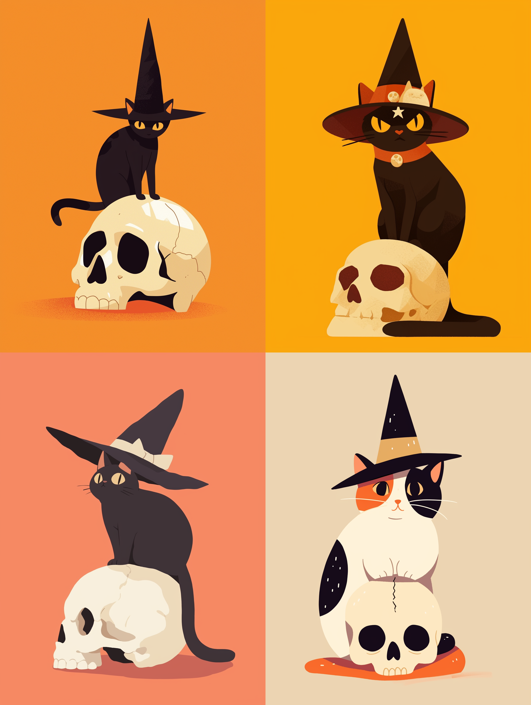 AI generated: Midjourney prompt: A flat illustration of a cat wearing a witch's hat... (Midjourney - Logo Icon Design)