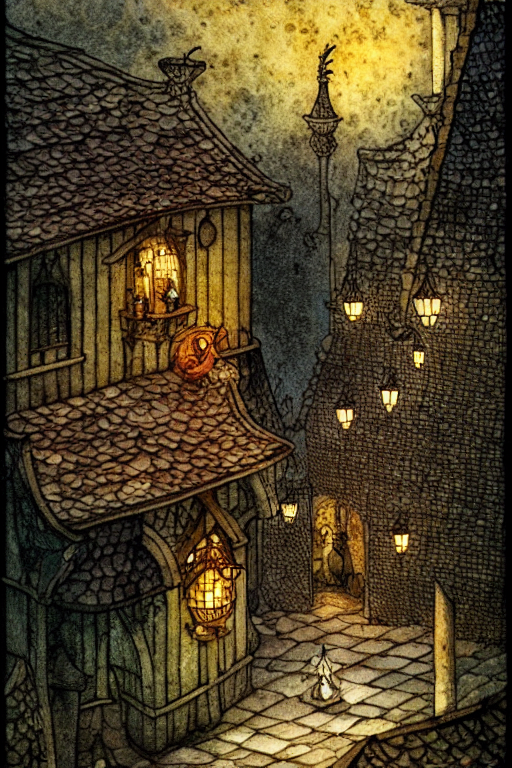 Stable Diffusion prompt: medieval tavern exterior night,
