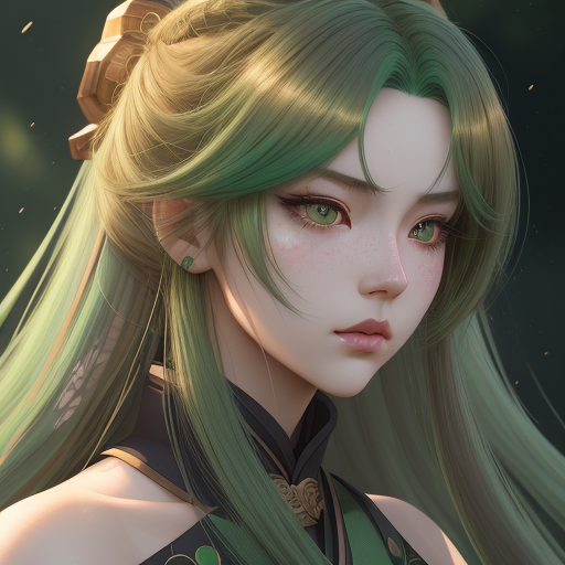 DreamShaper prompt: girl with green hair highlights, lon...