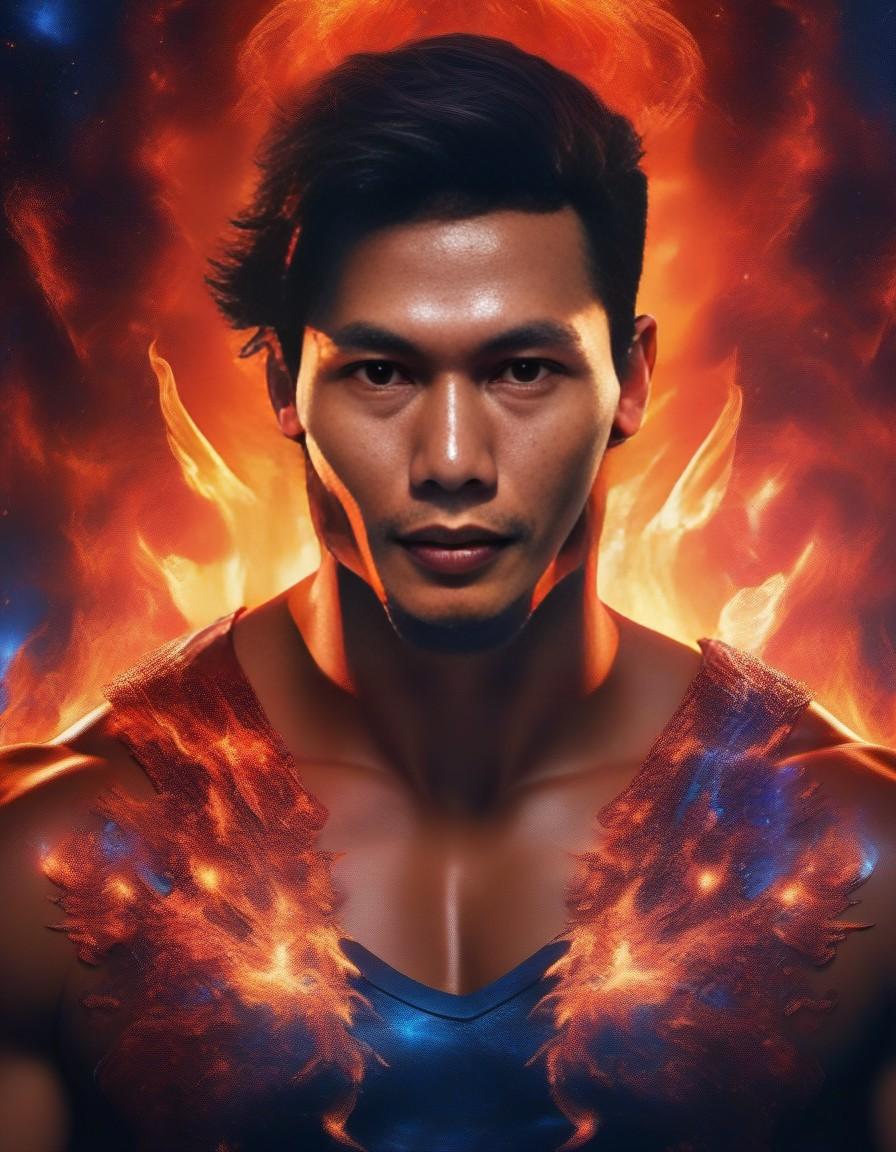 صورة مولدة بالذكاء الاصطناعي: Stable Diffusion prompt: a single muscular man made of Fire and melting ice... (نموذج Stable Diffusion - صور شخصية)