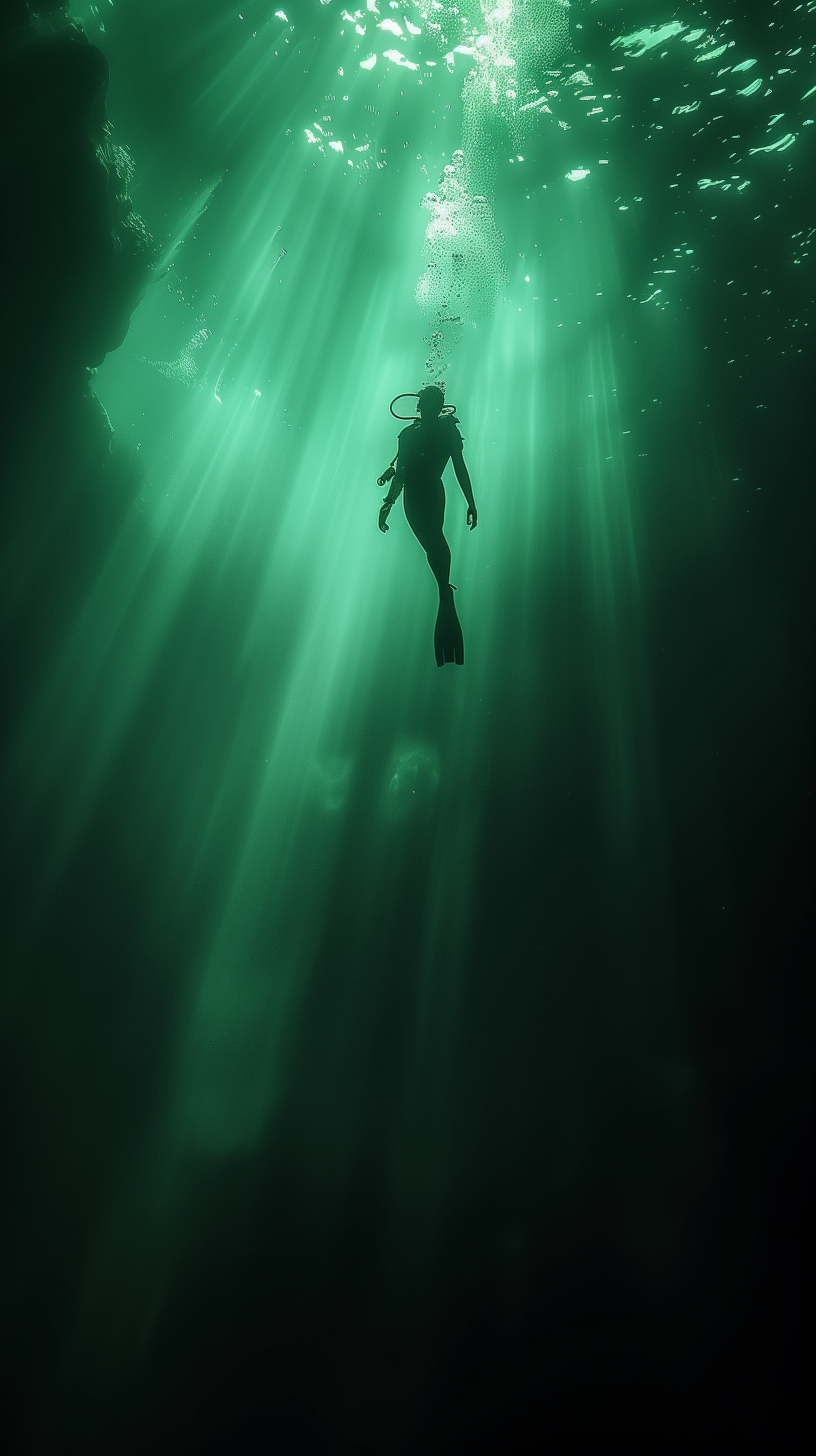AI generated: Midjourney prompt: emerald color serene underwater scene depicting a ... (Midjourney - Concept Art)
