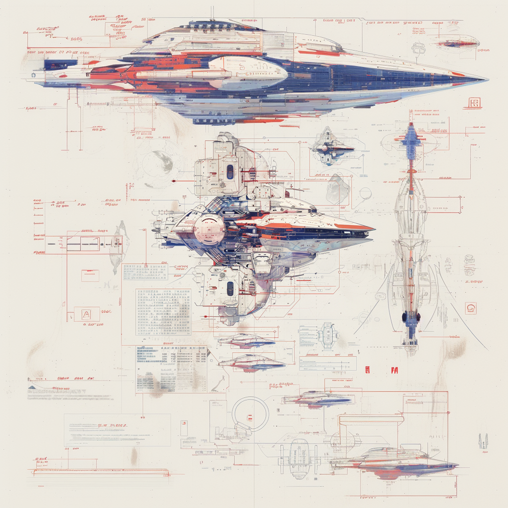 AI generated: Space ship blueprint&design map (Midjourney - Concept Art)