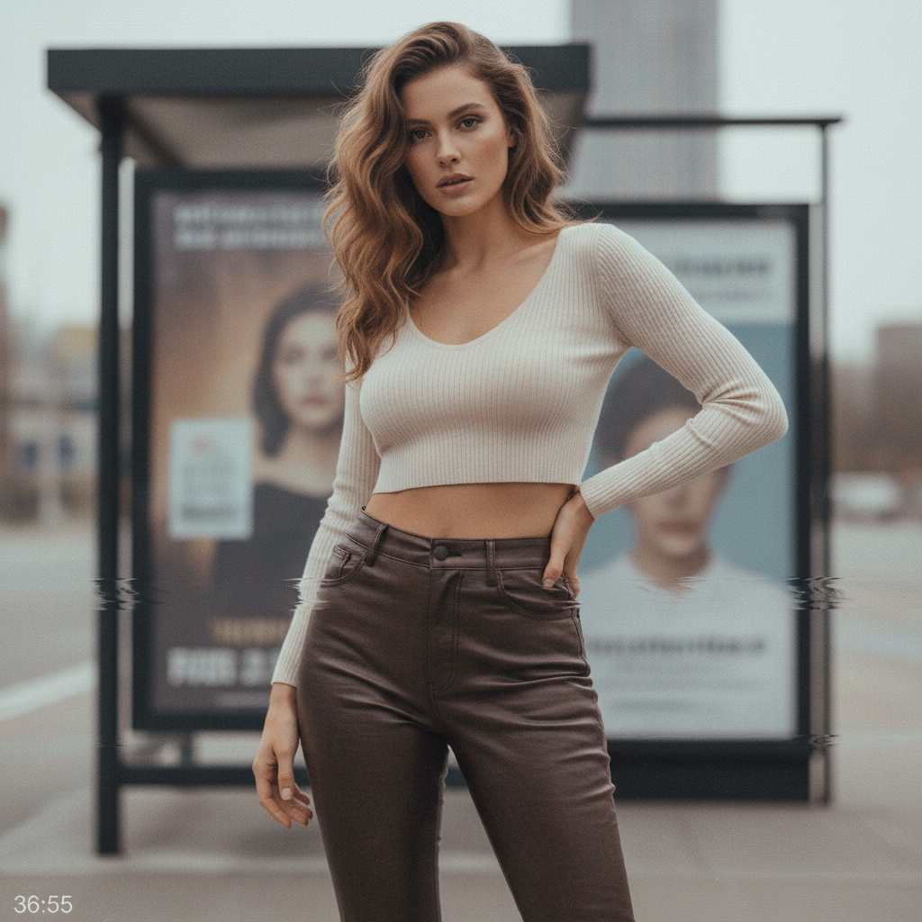 AI generated: Nano Banana prompt: a woman wearing a cropped top and leather super ti... (Nano Banana - Portraits)