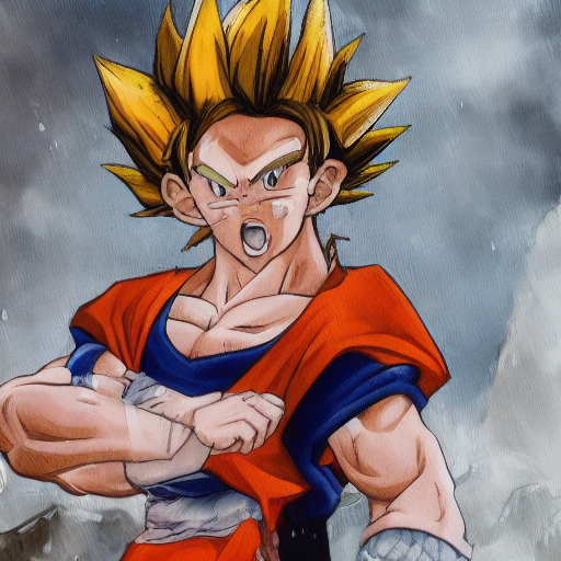 Stable Diffusion prompt: Goku from dragonball GT, Cartoon...