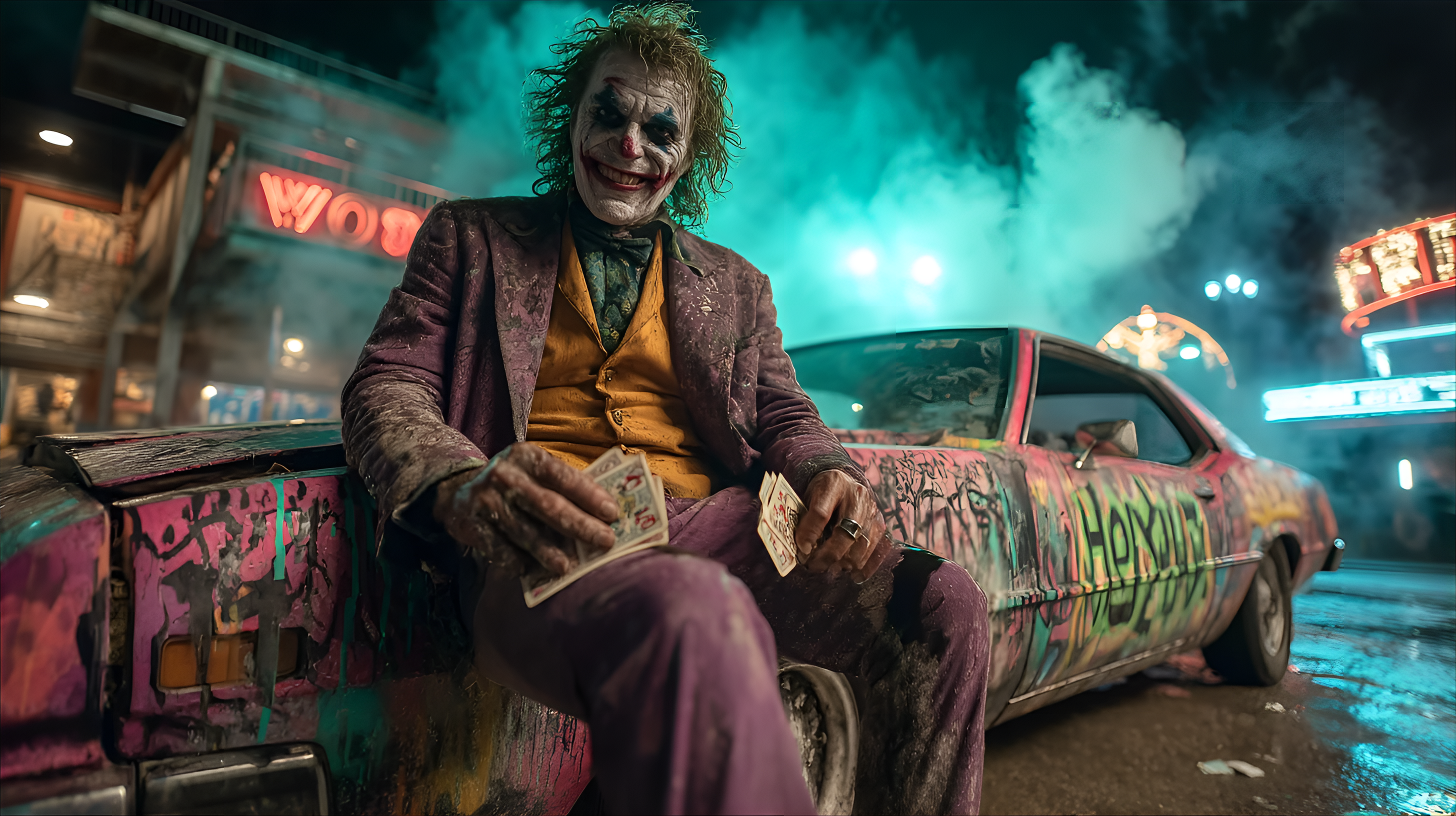 AI generated: Midjourney prompt: The Joker, a male adult with a vibrant green and p... (Midjourney - Concept Art)