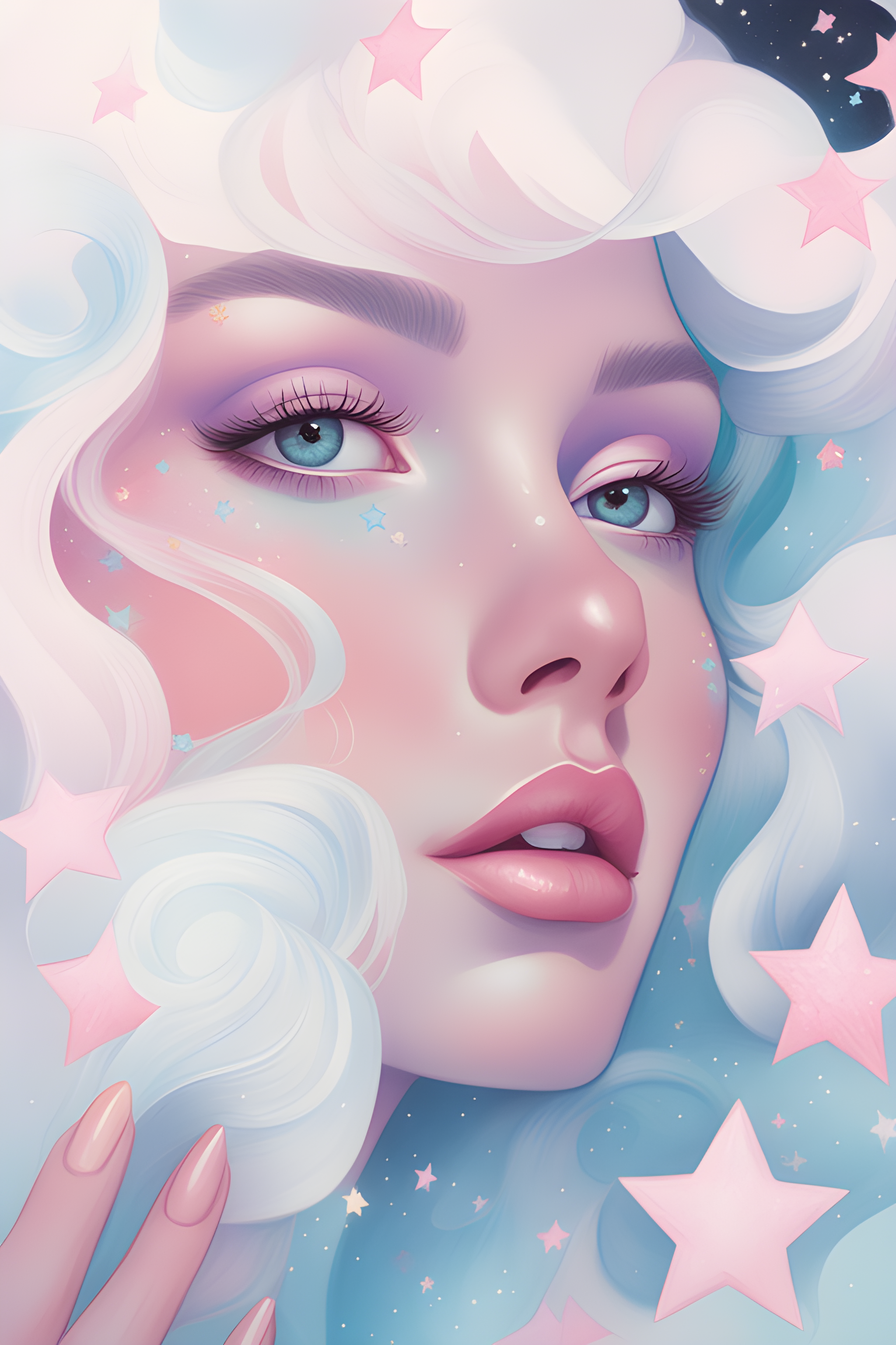 AI generated: Deliberate prompt: there is a painting of a woman with stars on her h... (Deliberate - Portraits)